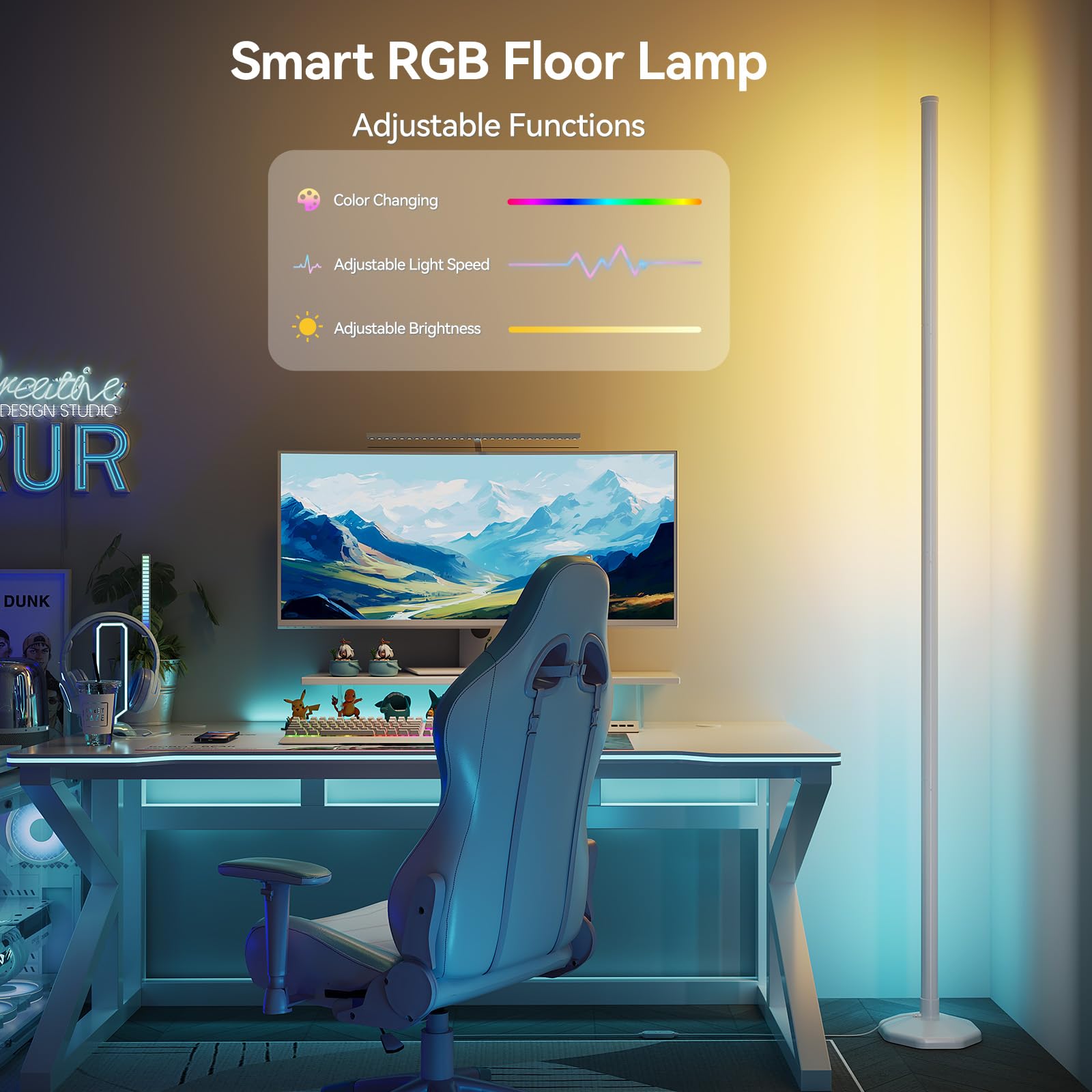 Sunmory Rgb Led Floor Lamp, 57'' Corner Lamp With 80+ Scene & Timer, Smart Modern Ambient Lighting With Music Sync & 16 Million