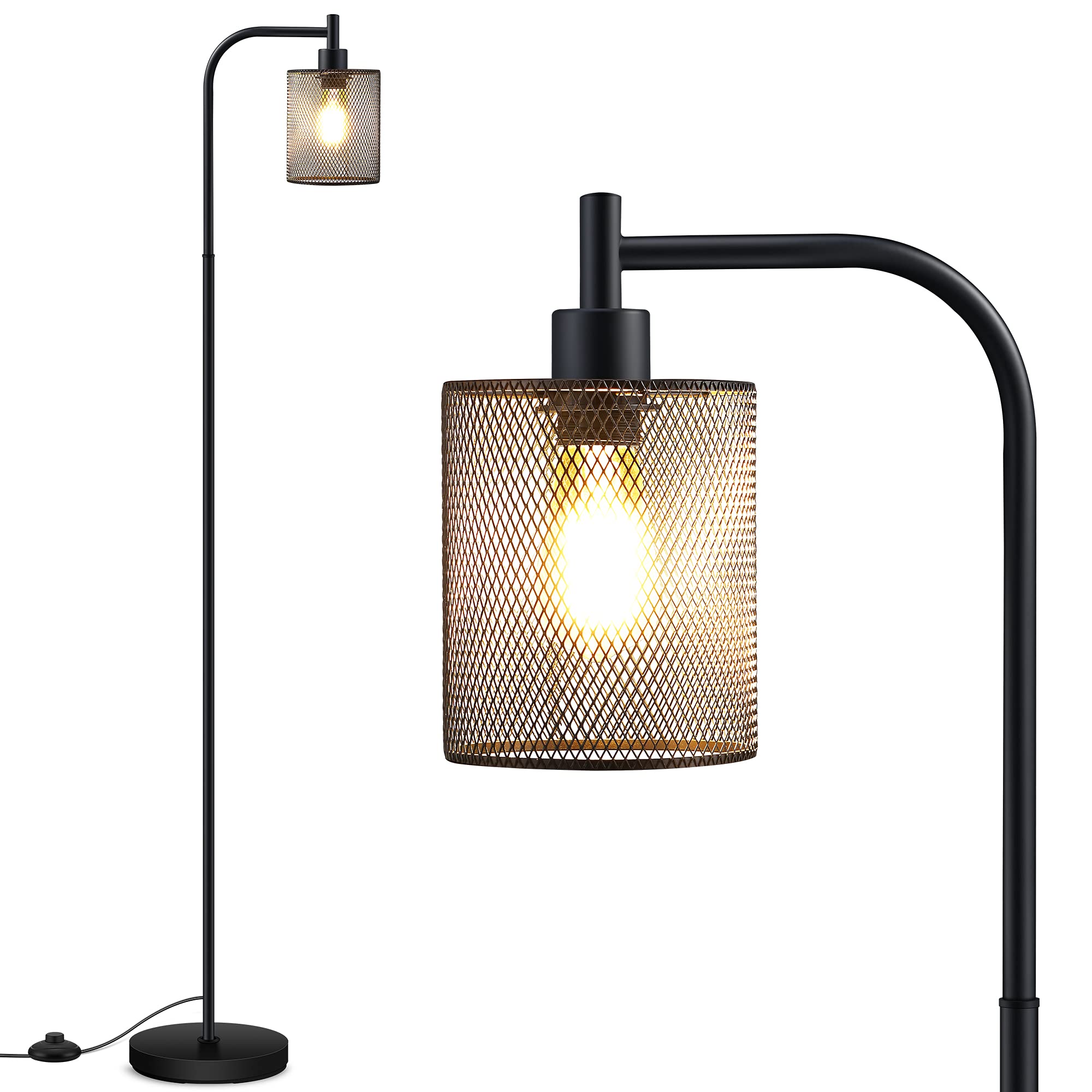 BoostArea Industrial Floor Lamp, Iron Mesh Shade, 6W LED, Medium, Black