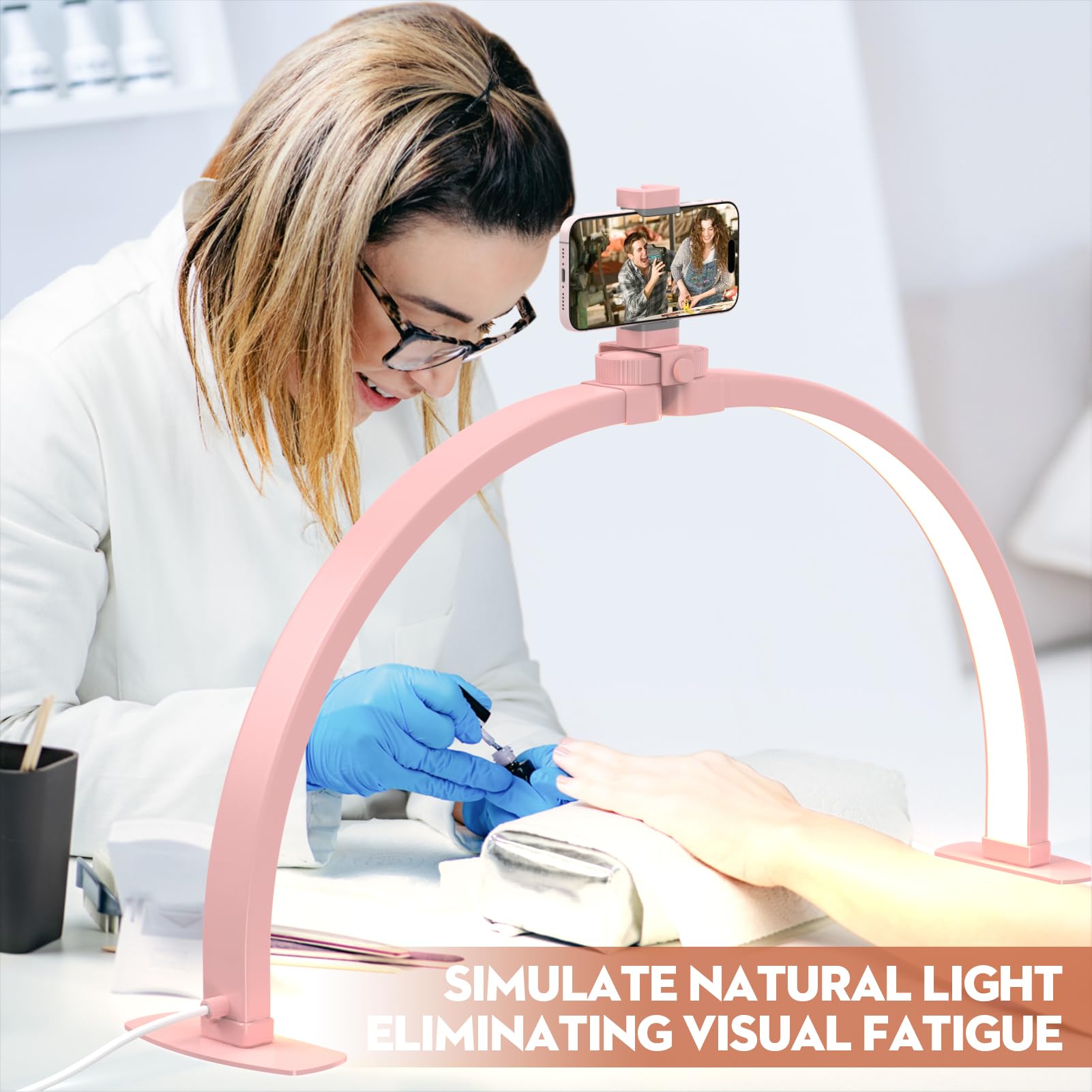 Slyfte Professional Large Half Moon Led Light For Nail Desk With Phone Holder For Nail Lamp, Foldable Arch Light For Nail Techs