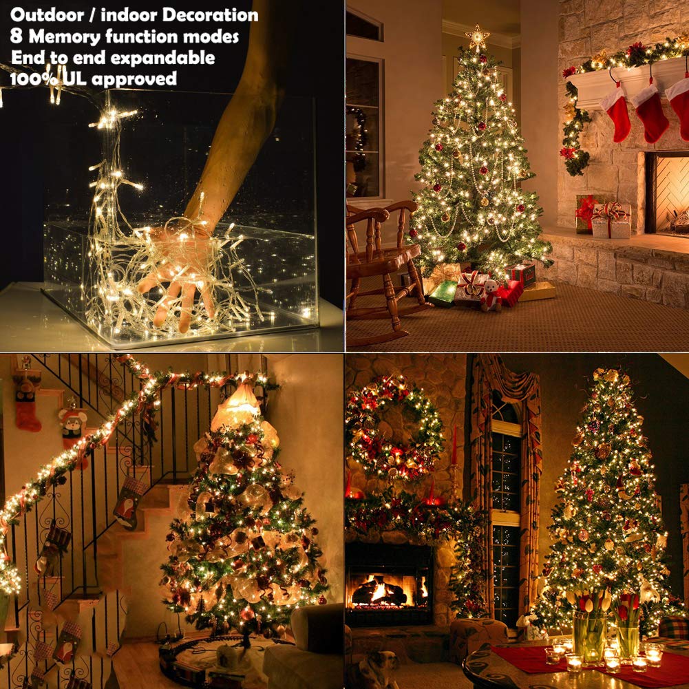 Christmas Tree Lights - 320 Leds 115Ft/35M End-To-End 8 Modes Plug In Indoor/Outdoor Waterproof Decorative Fairy Twinkle String Lights For New Year/Thanksgiving Day/Wedding/Patio/Home - Warm White
