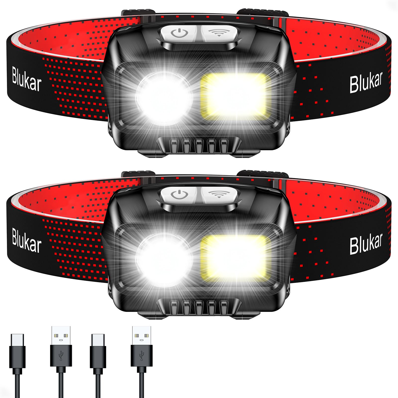 Blukar Led Headlamp Rechargeable,2000L Super Bright Dimmable Headlight Flashlight With Motion Sensor- 8 Modes,Spotlight&Floodlig