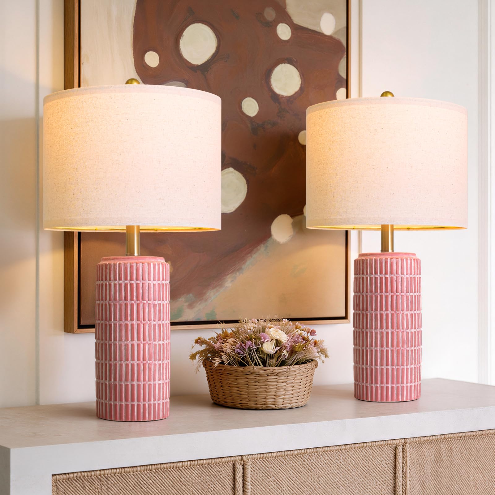 PoKat 23 Ceramic Table Lamps for Living Room  Farmhouse Bedside Lamps Set of 2 for Bedroom  Rustic Nightstand Lamps for Office Sideboard Entryway Hallway Decor Gifts (Matte Red)