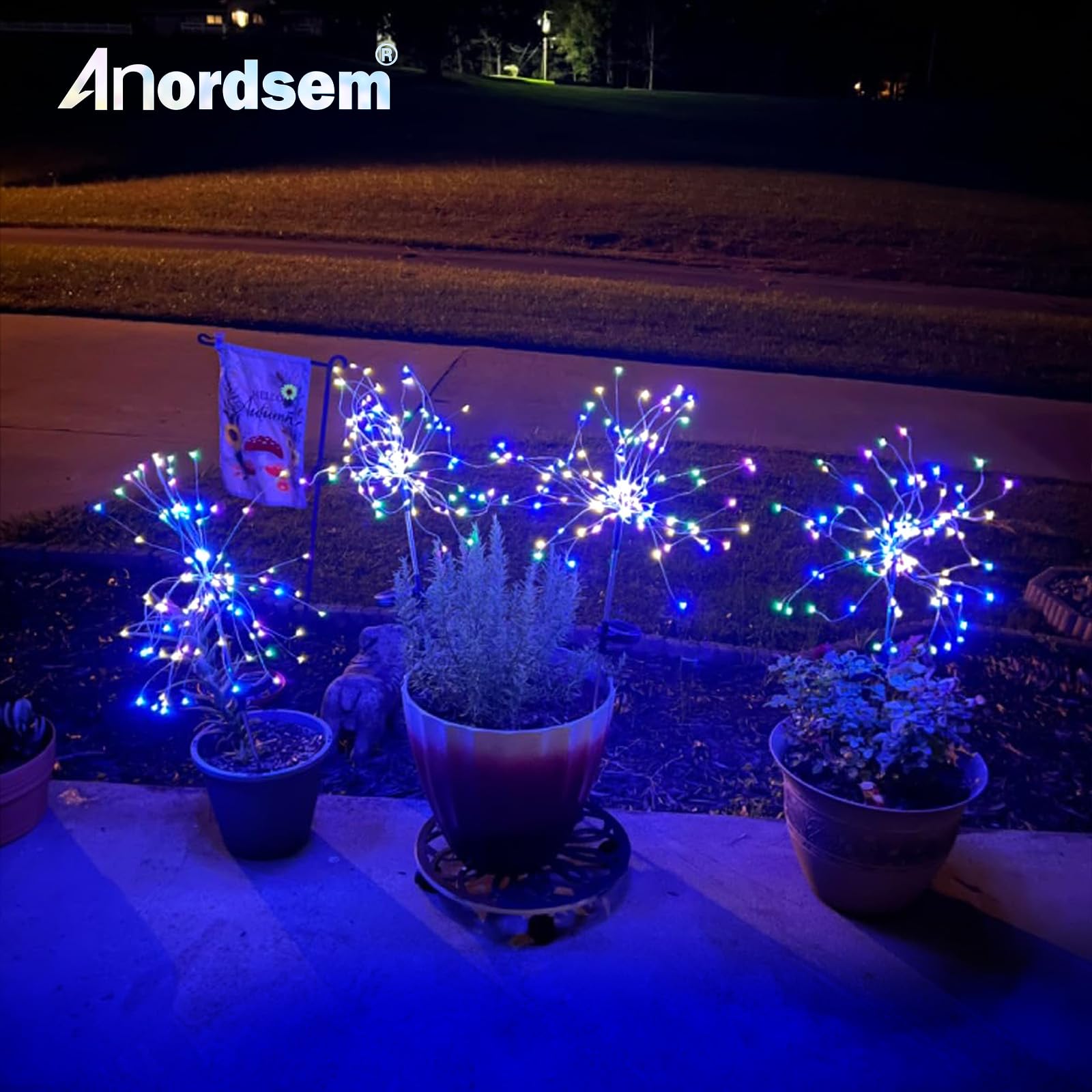 Anordsem Solar Fireworks Lights Outdoor: Garden Light Waterproof For Yard Outside - Led Sparkler Colorful Lighting Patio Path De