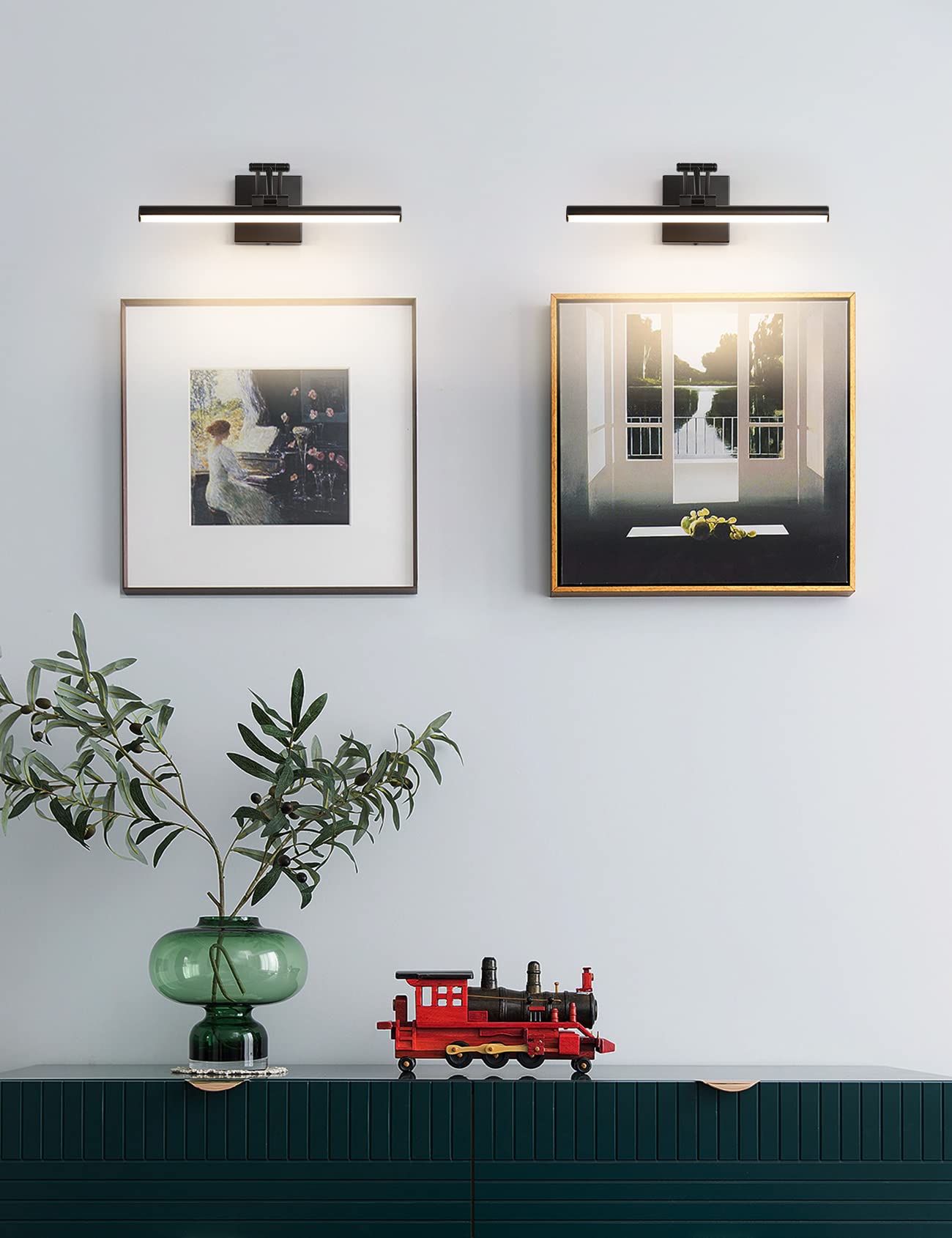 Joossnwell LED Picture Light, 15.5" Dimmable Black Art Lamp, Hard-Wired, Adjustable Swing Arm, Model 9890, Warm White 3000K