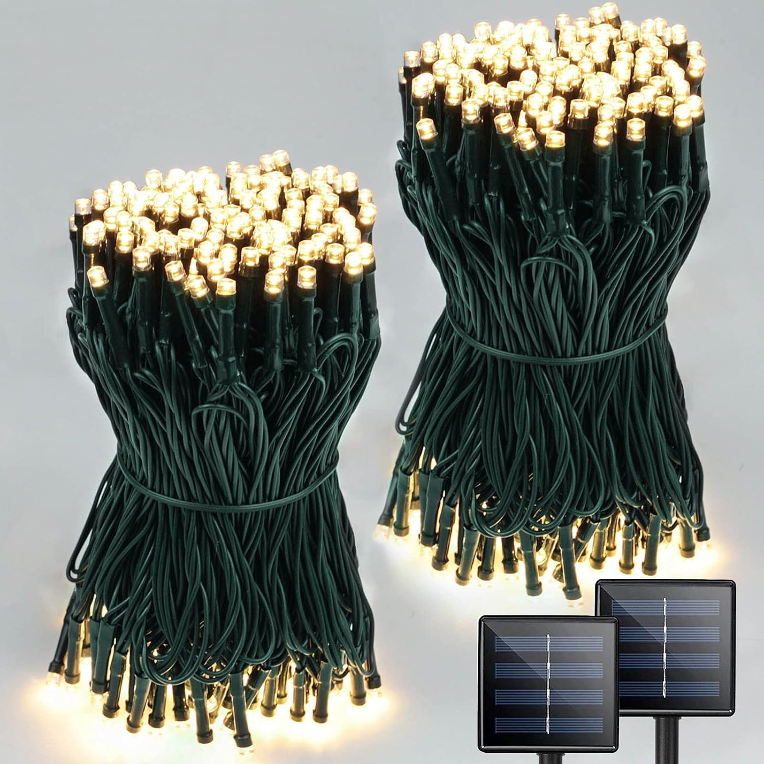 2 Pack Total 400 Led Solar Christmas Lights Outdoor  Solar String Lights For Outside With 8 Modes  Waterproof Green Wire Solar Powered Tree Light For Xmas Party Yard Garden Decorations (Warm White)