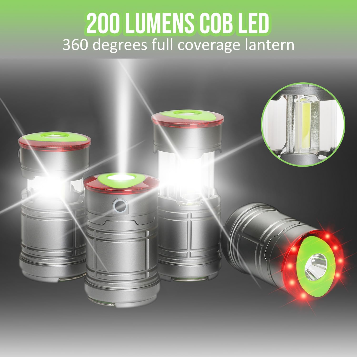 Lichamp Collapsible LED Camping Lantern, Portable Lightweight Waterproof LED Flashlight, 4 Light Modes, Survival Kits for Indoor