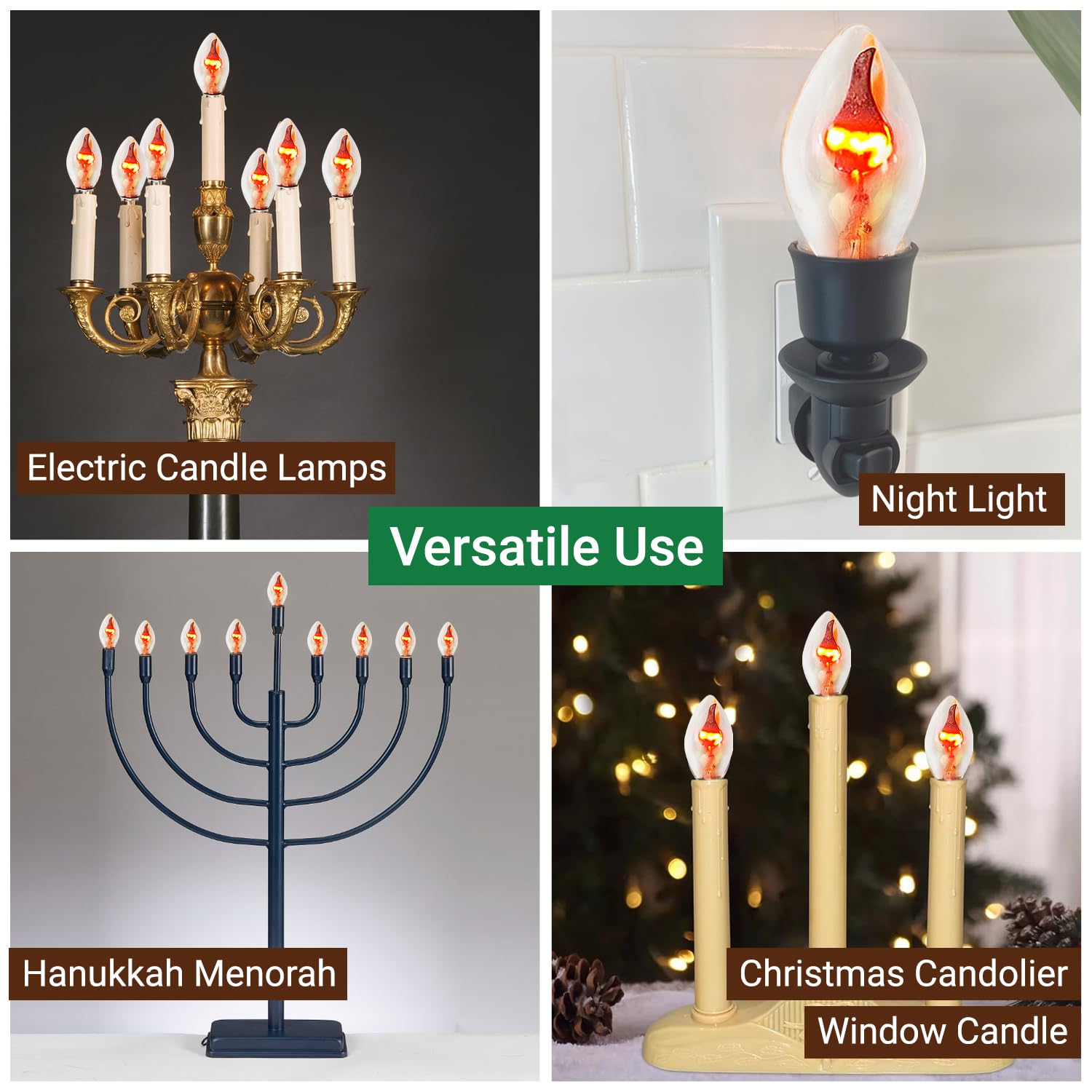 Tupkee C7 Flickering Flame Bulb, 1W Orange Glow, E12 Base Replacement, 2-Pack for Halloween & Christmas Candolier Window Candle