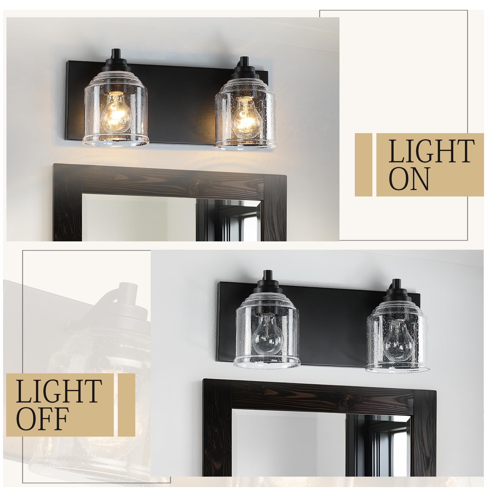 YKLITG Vanity Lights for Bathroom, 48 inch, 6-Light, Black Metal, Rustic Bubble Glass Shades, Model BD005 S