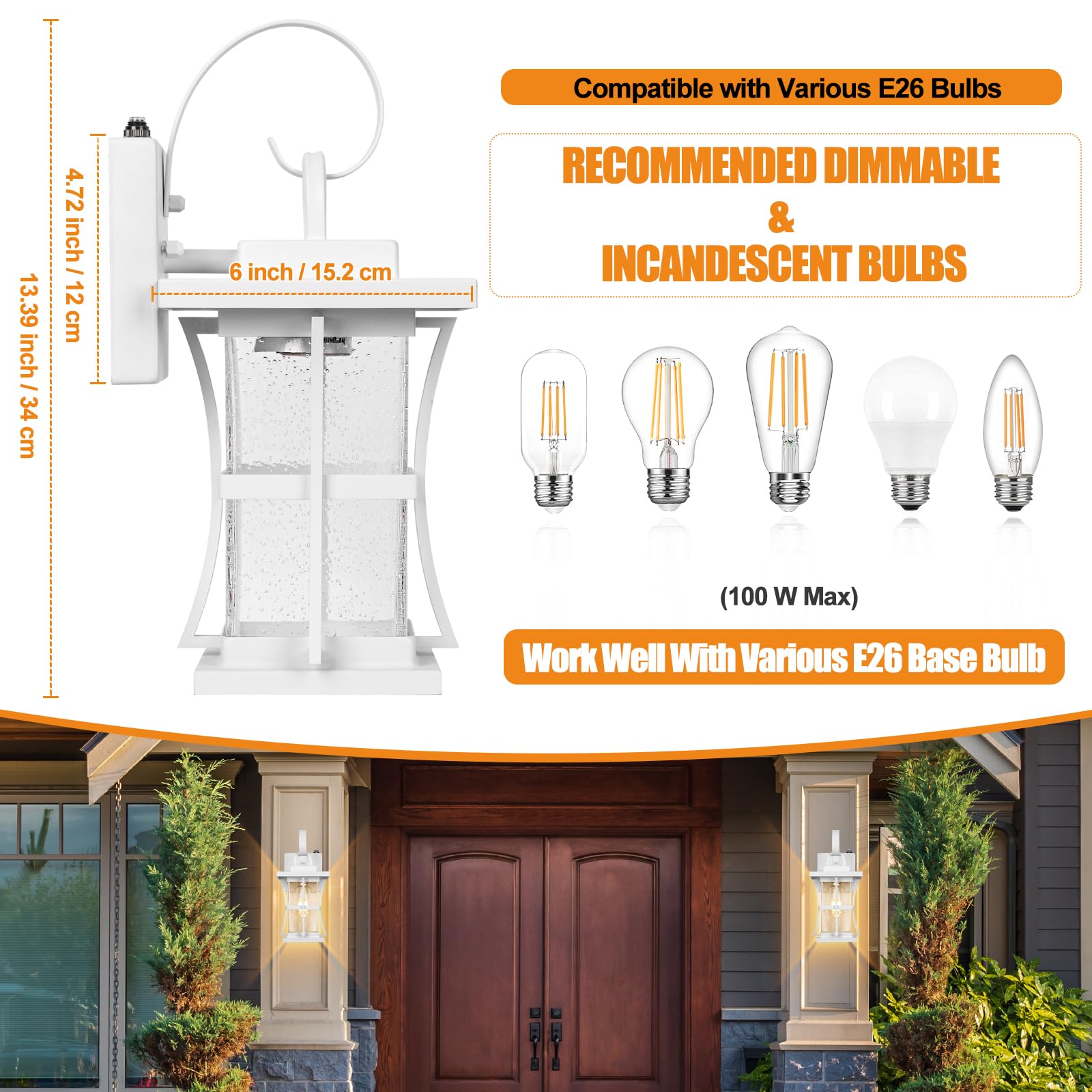 Dusk To Dawn Outdoor Wall Light Fixtures - 2 Packs Exterior Waterproof Outdoor Lighting, Porch Sconces Wall Mounted Lighting, Anti-Rust Modern White Outside Lantern For Patio Front Door Entryway