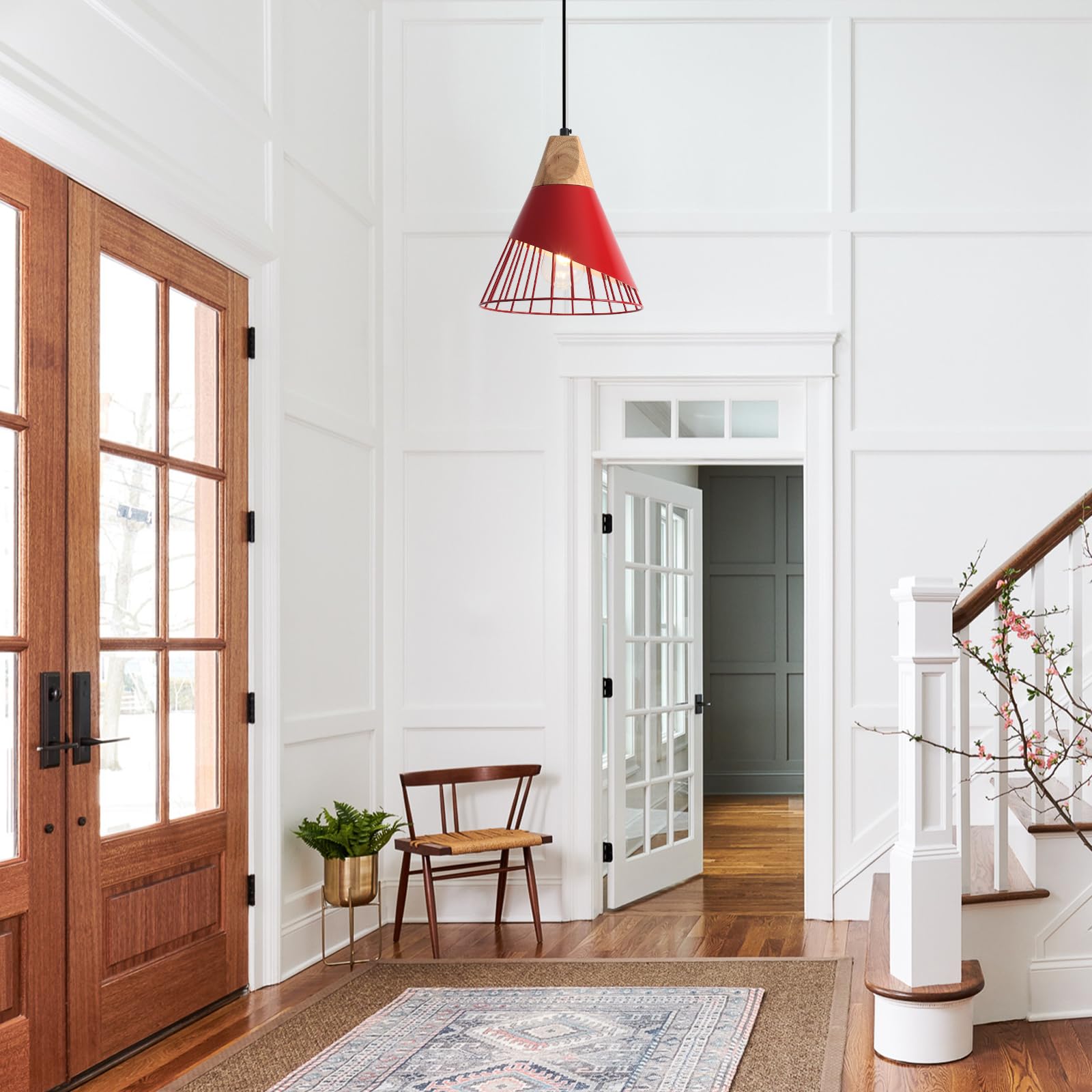 Sesiment Farmhouse Pendant Light 9.4Ines, 2 Packs- Red Industrial Kitchen Pendant Lights For Kitchen Island, Bar, Bedroom, Offic