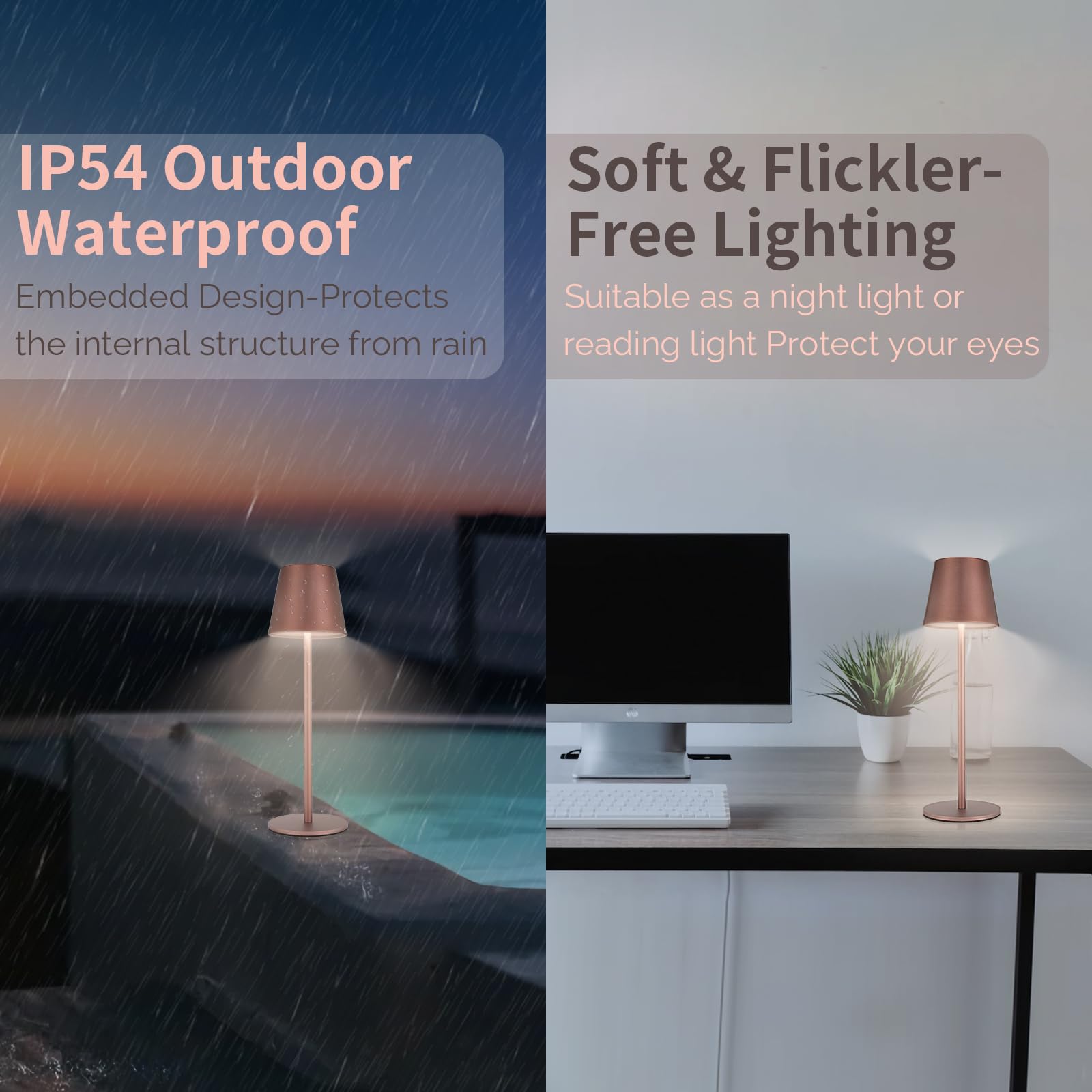 Maksone LED Cordless Table Lamp, 6600mAh Rechargeable, 3000K Dimming, IP54 Waterproof, Brown, Model USH2405-WT2PCSWW