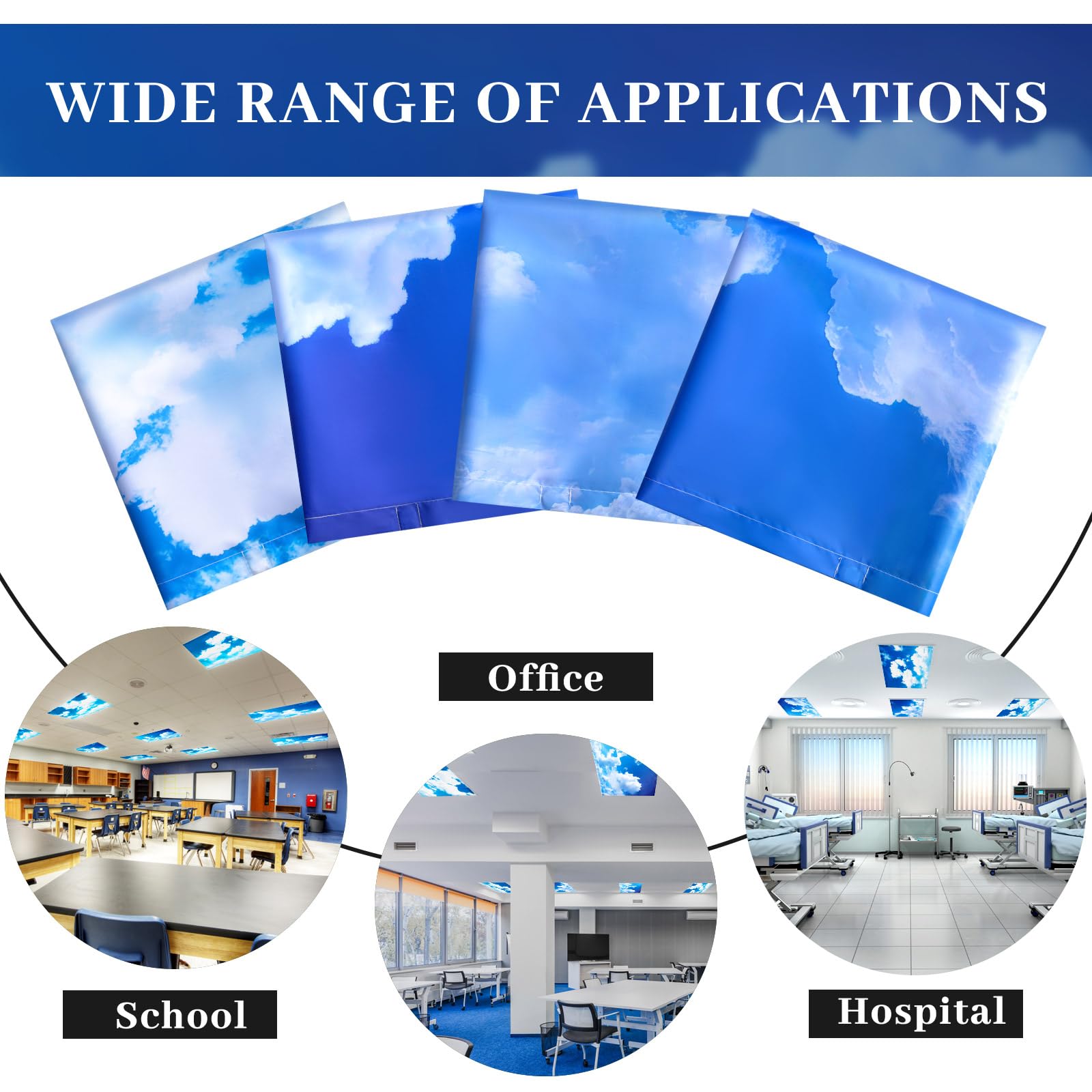 Roceei Pack Of 4 Fluorescent Light Covers For Ceiling Lights, 4 X 2 Ft, Magnetic Light Covers For Classroom Office Home School(B