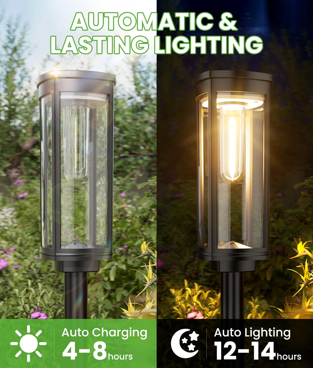 BITPOTT Solar Pathway Lights, 4 Pack Warm White Waterproof IP65, Model PW-T-006 for Garden, Yard, Walkway, Patio Lighting