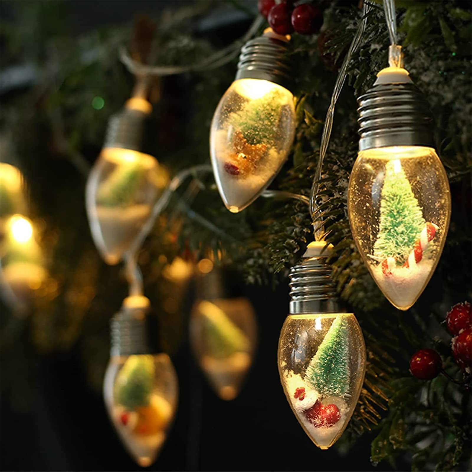 6.6ft Christmas Tree Snow Globe String Lights for Indoor Bedroom Decorations - 10 LED Globe Bulbs String Light with Tree & Snow 