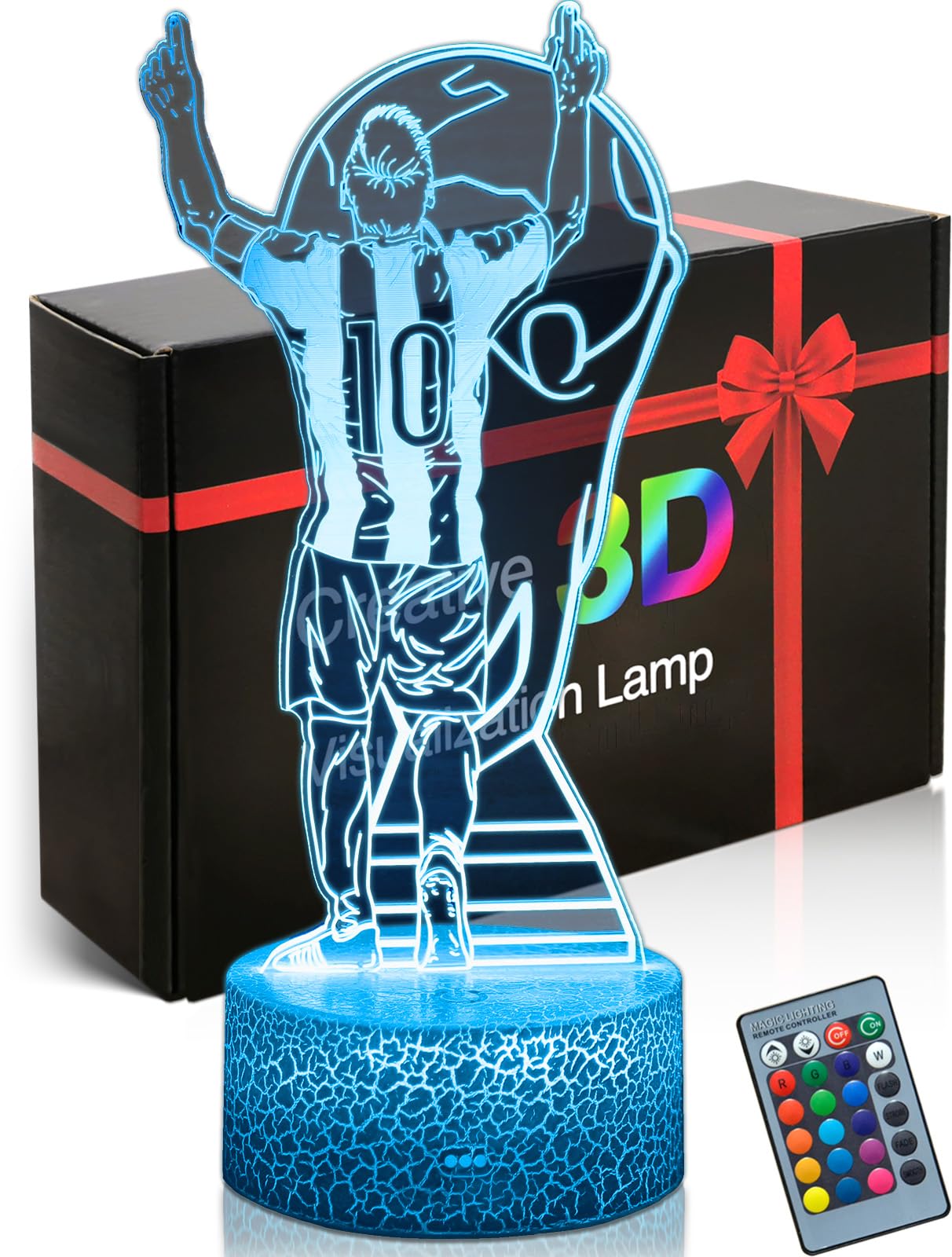 Daheyma Soccer Night Light For Kids, 3D Optical Illusion Mood Light 16 Color S Led Dimmable With Remote Room Football Decor, No.10 Argentine Soccer Lamp Gifts Toys For Boys Girls Teens Men