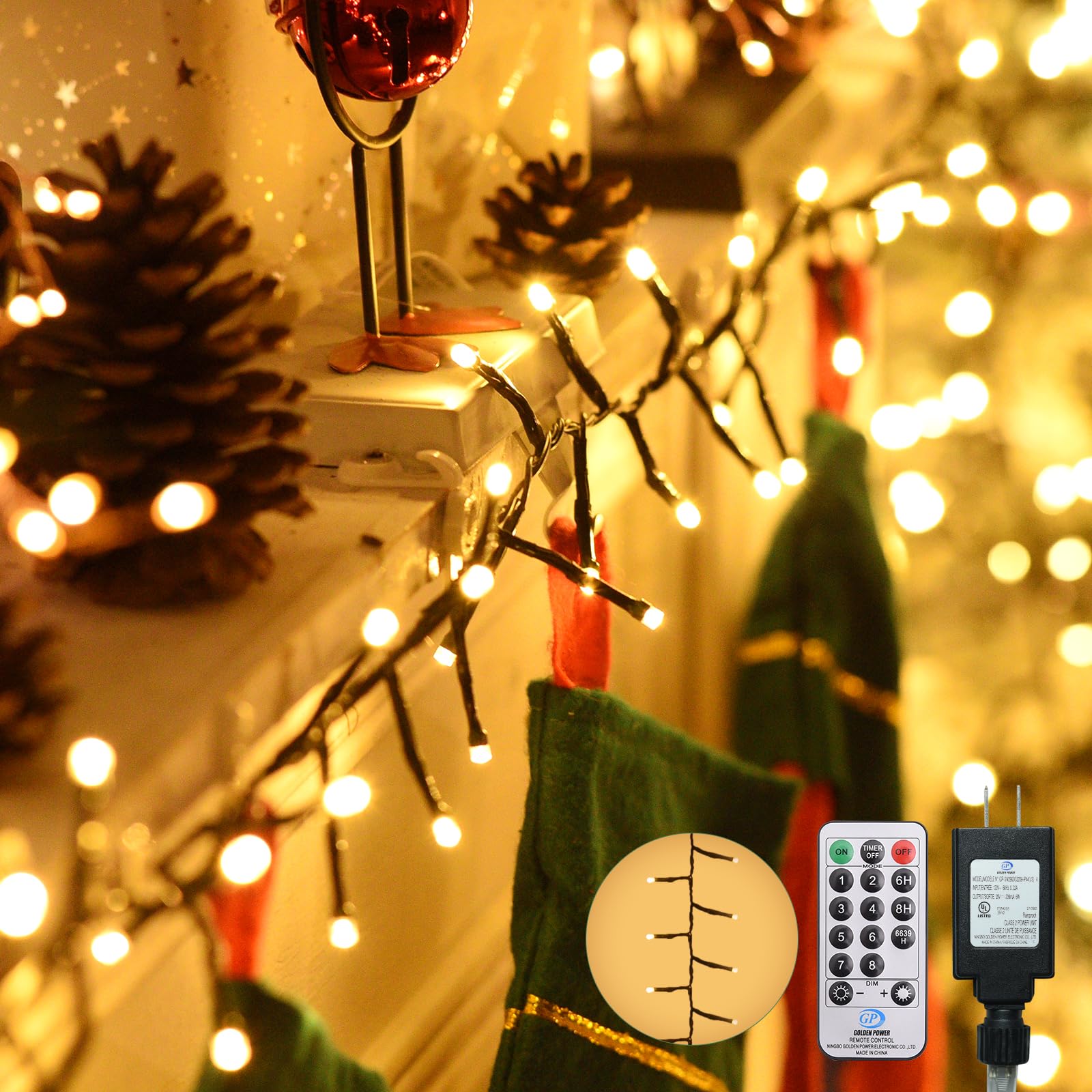 Lycklig Cluster Lights 200 LED Warm White Fairy Lights with Remote, 29FT, 8 Modes, Timer, Plug-in for Indoor/Outdoor Decorations