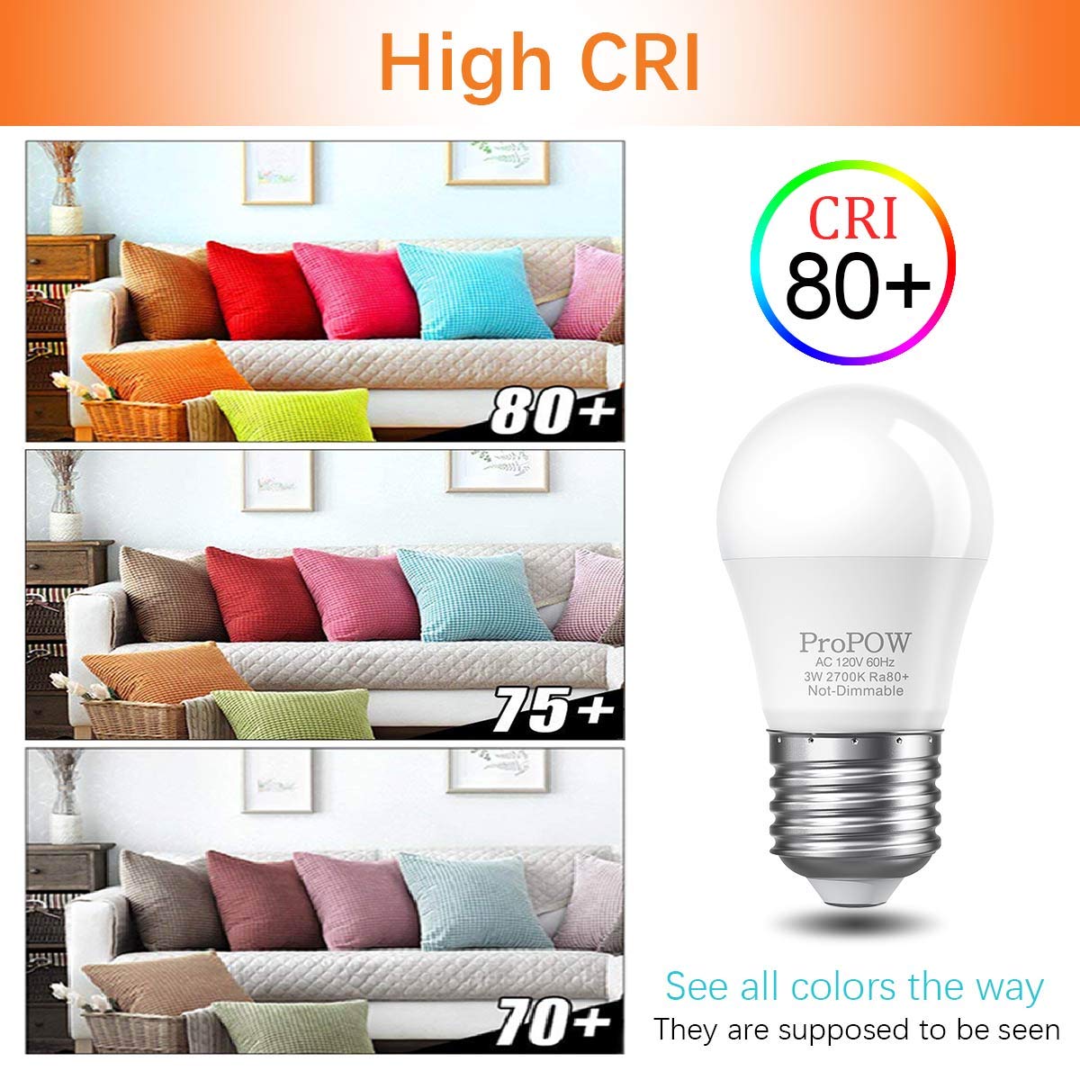 ProPOW A15 E26 3W LED Light Bulbs, Soft White 2700K, 6 Pack, Plastic