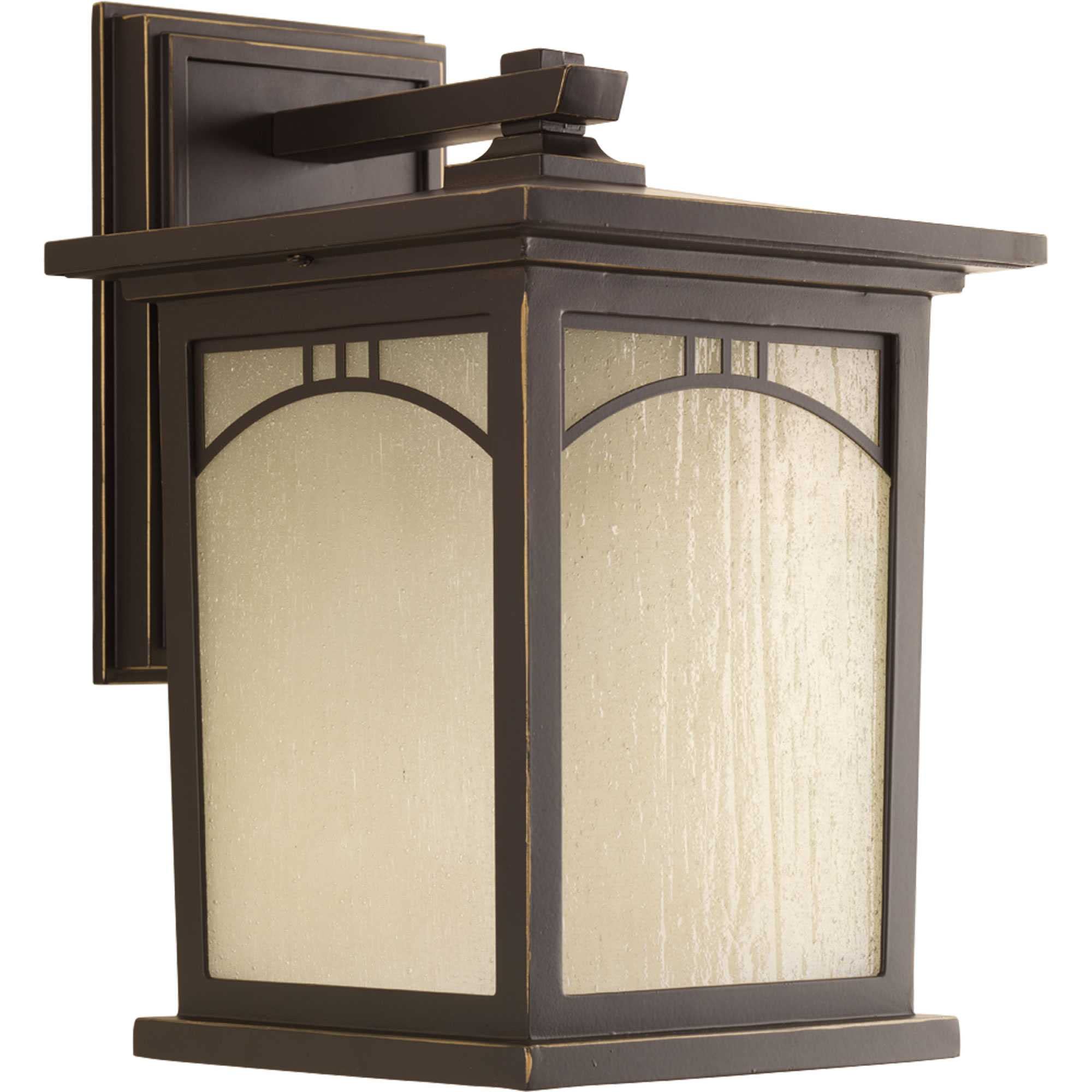 Progress Lighting 1-Light Outdoor Wall Lantern, Antique Bronze, Umber Textured Art Glass, 8in, Model P6053-20