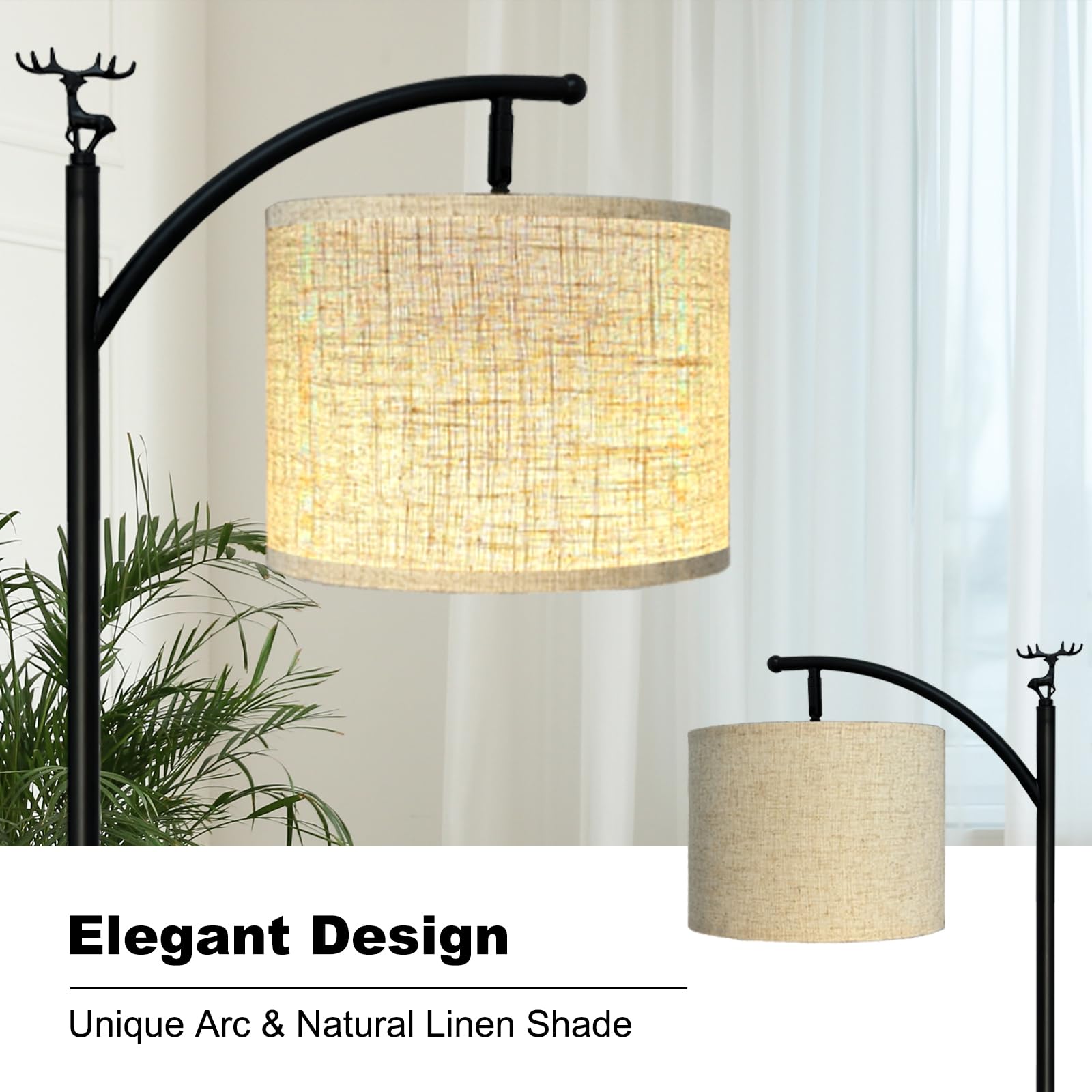 UBBETTER Floor Lamp, Modern Standing Lamp with 3 Color Temperatures, Metal Base, Model FA-001, High Linen Lampshade