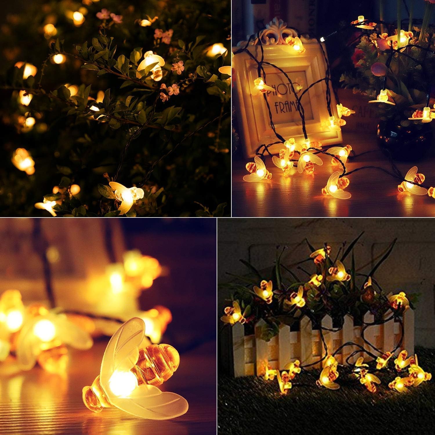 Brightown Solar Bee String Lights 31FT 50 LED Waterproof Warm White for Outdoor Patio Garden Wedding Decor