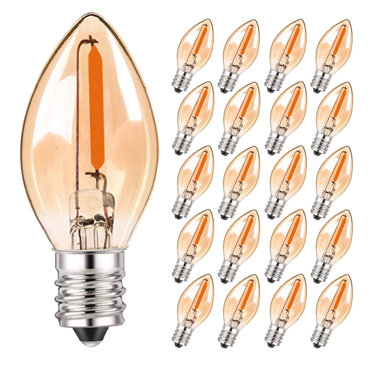 Genixgreen 25 Pack C7 Led Bulbs,Edison Style Led Sign Light 0.5 Watts Led Filament Night Light Bulb E12 Candelabra Base Lamp Amb