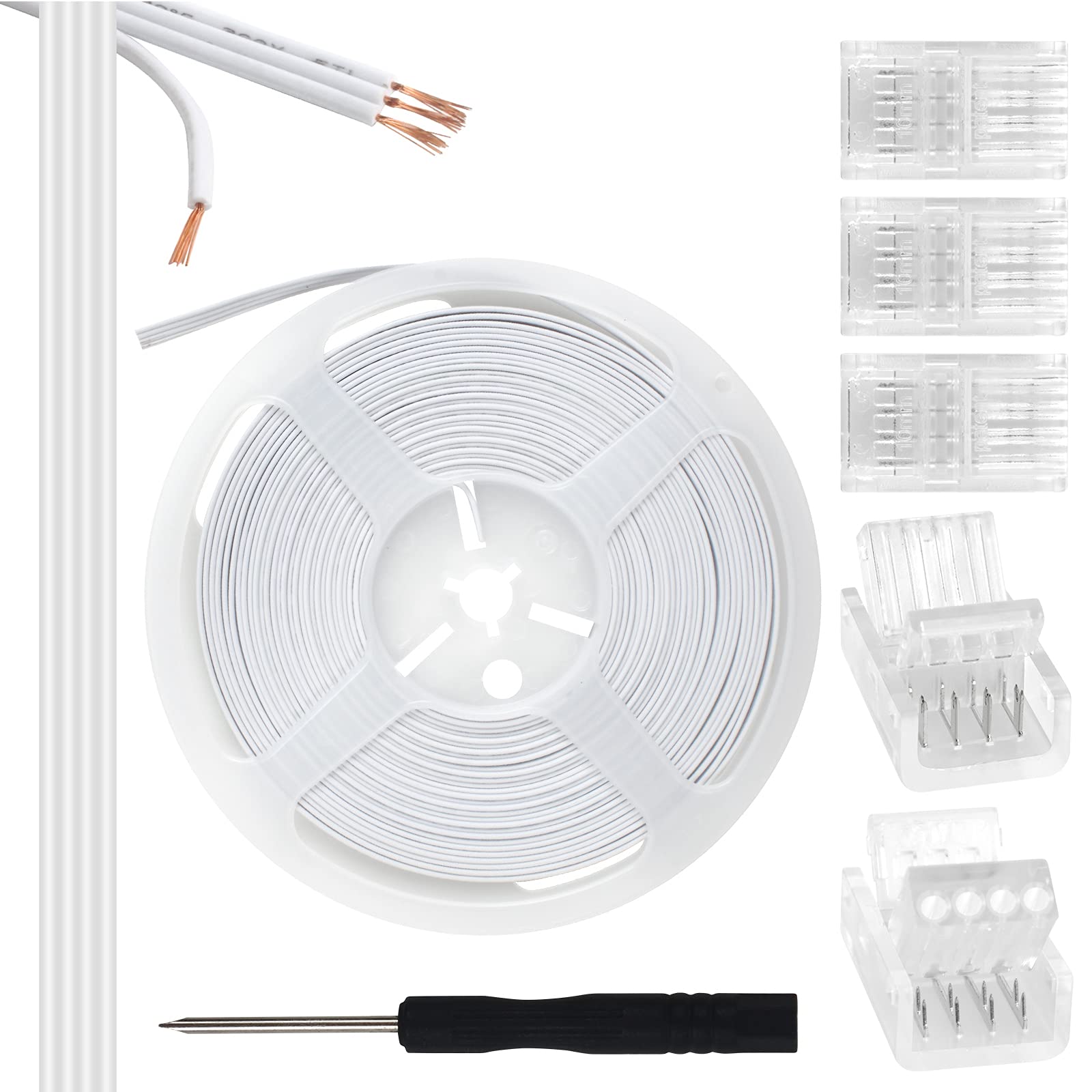RGBZONE ?? ?????? ???????? ?????? ?????????? ?????????????????? ?????? 32.8ft 4 Pin RGB Extension Wire and 5 Pcs 4 Pin LED Strip to Wire Connectors for 10mm IP20/IP65 5050 3528 SMD RGB LED Strip Light