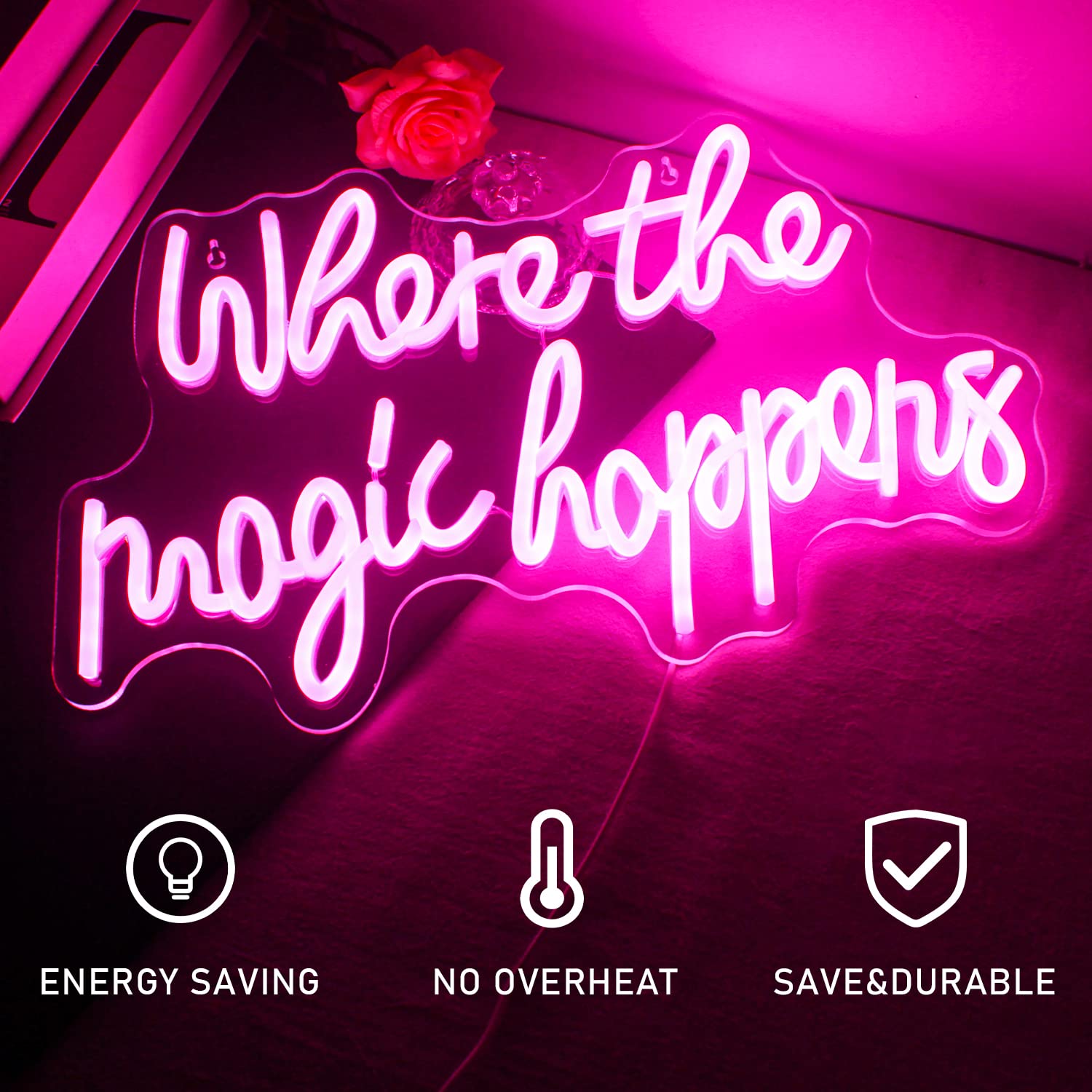 FAXFSIGN Neon Sign - Pink LED Light for Wall Decor, 43 x 25 cm, USB Powered, Indoor Use, Perfect for Bedroom, Salon, Wedding, and Parties