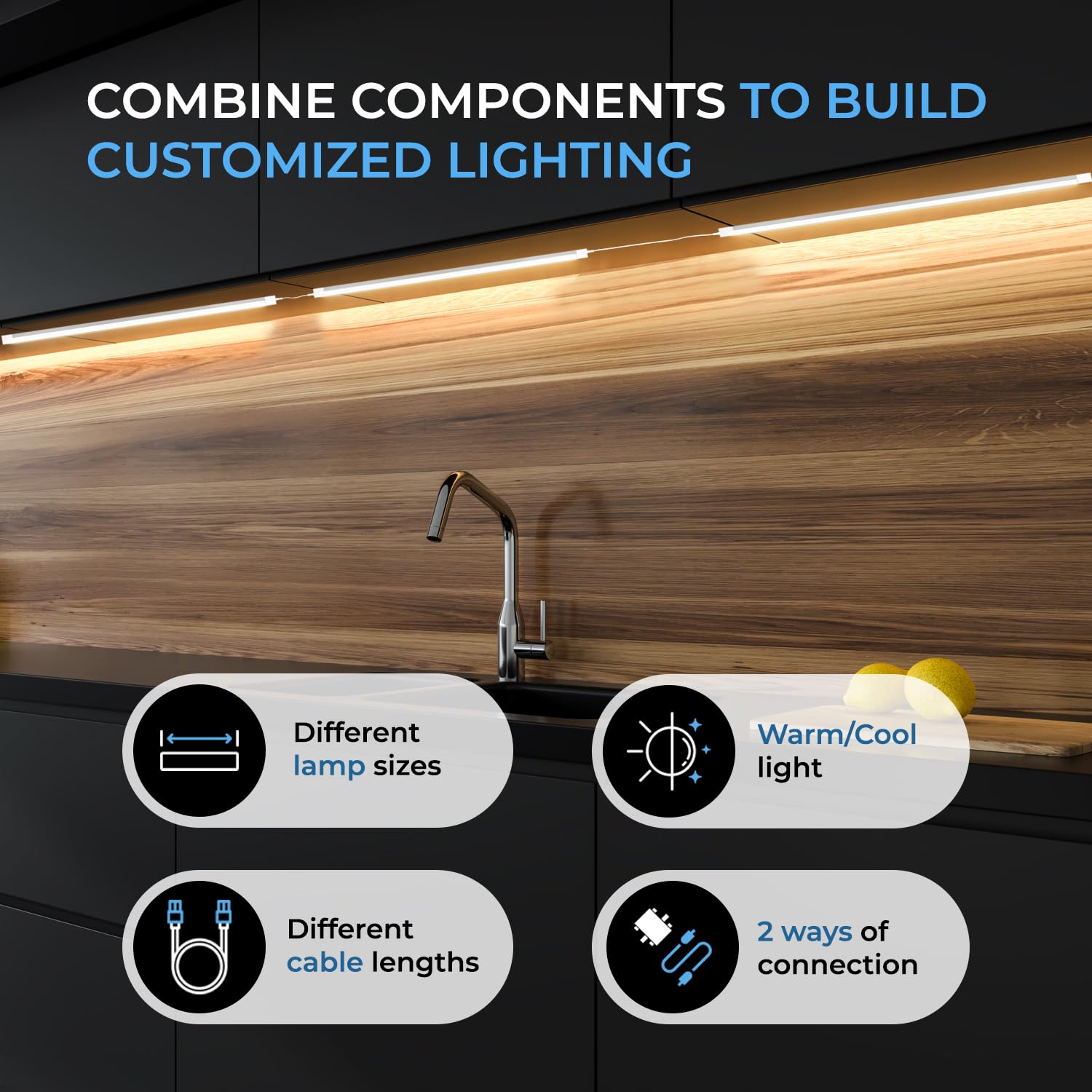 EShine Hand Wave Activated Under Cabinet LED Lighting Kit, Dimmable 3-Pack, 12", Warm White (3000K) - Touchless Control for Kitchen, Garage, Office