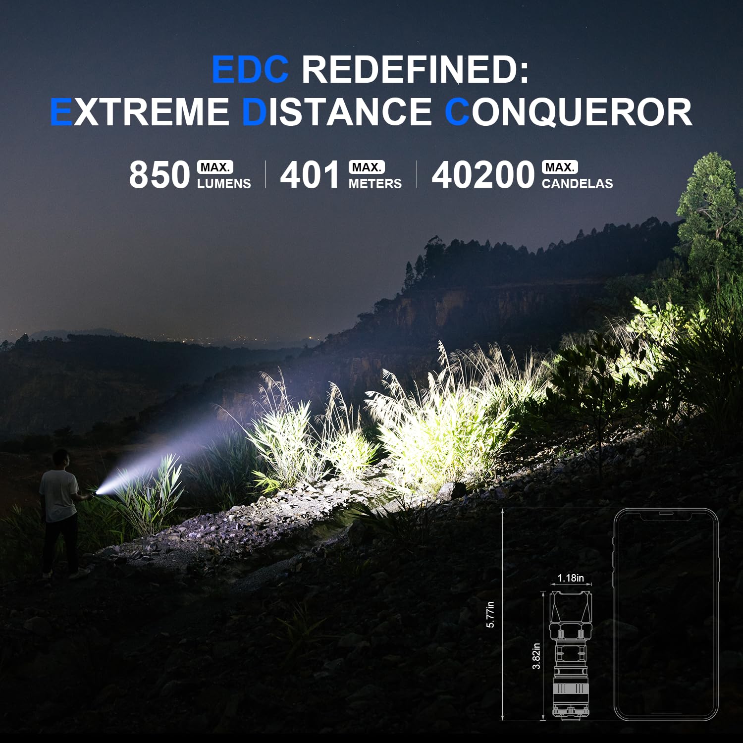 WUBEN T4 Tactical Flashlight Rechargeable, 401M Long Throw, Compact, Black, Aluminum