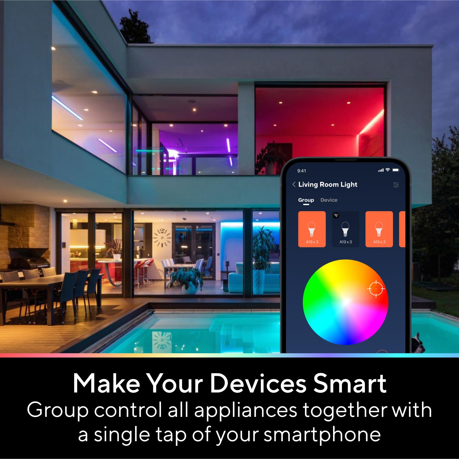 U-tec Smart Light Bulbs A19-C1-4, 1100 Lumen, 90+ CRI, WiFi & Bluetooth, RGB, 4 Pack, White