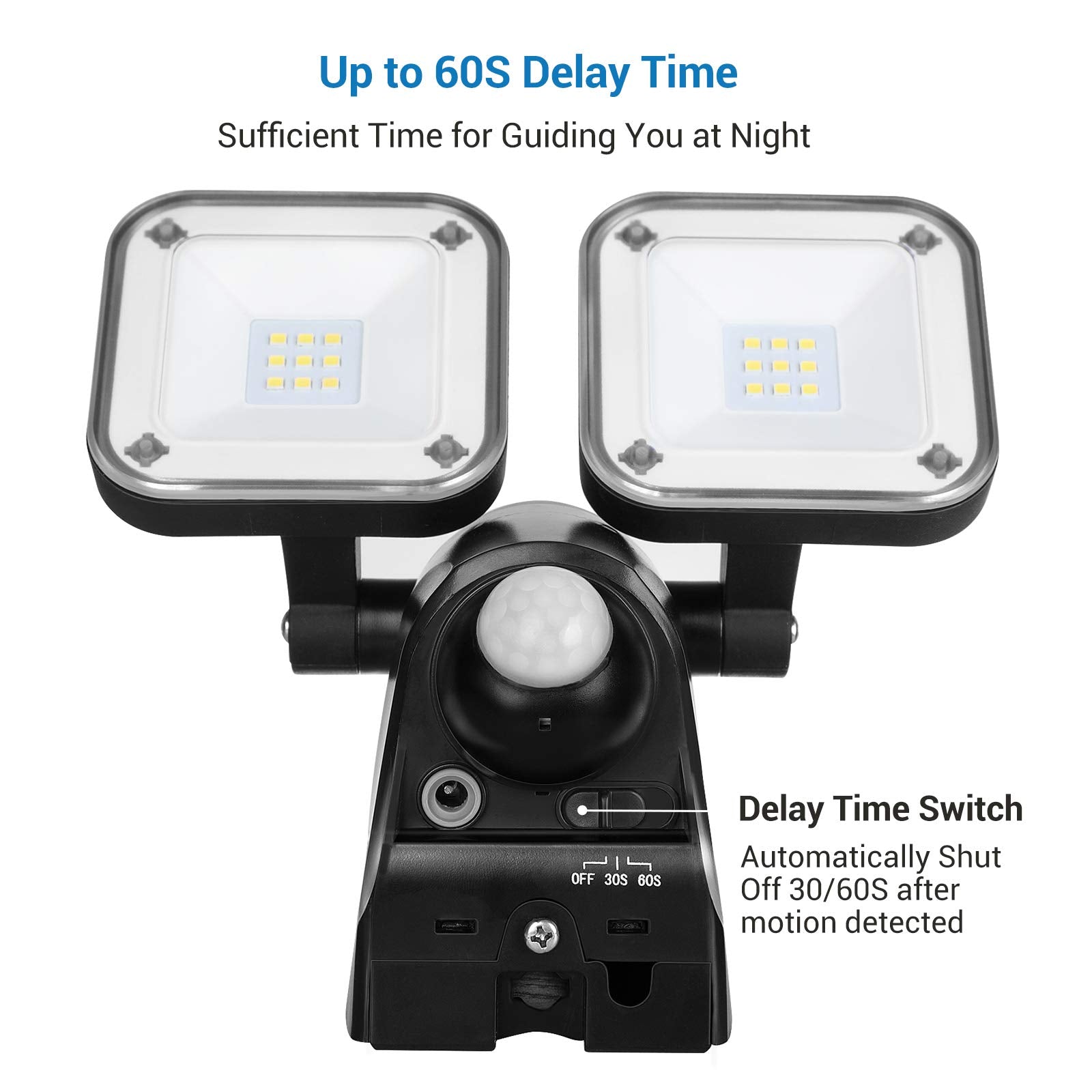 DEWENWILS Battery Powered LED Flood Light, 800LM, Motion Sensor, IP44 Waterproof, Black, Model DEWENWILS-BPLEDFL-800LM