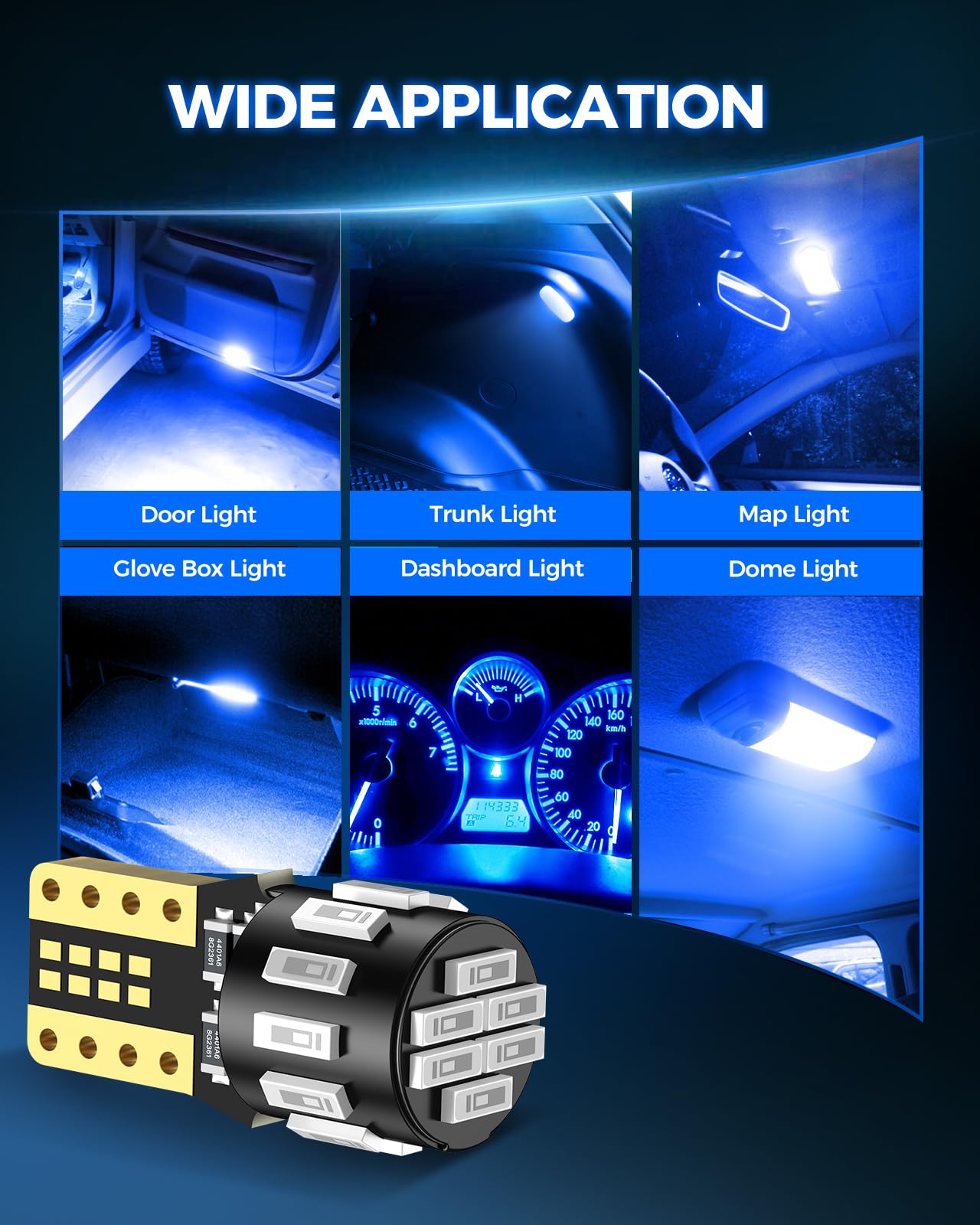 Marsauto 194 LED Bulb Blue, Super Bright T10 Wedge Replacement for Dome, Map, Courtesy, and Marker Lights (Pack of 10)