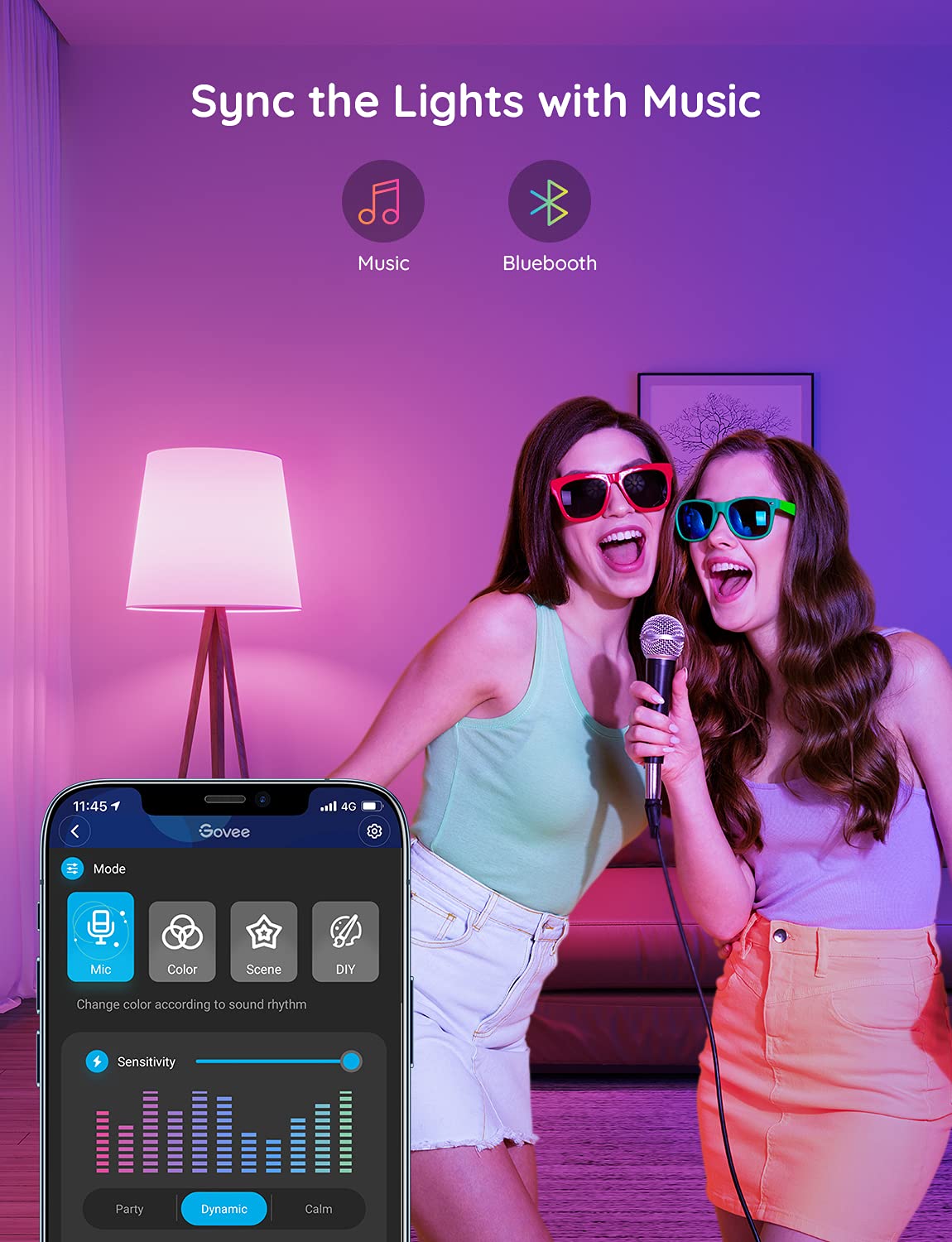 Govee Smart Light Bulbs, 800 Lumen Color Changing RGB, Music Sync, 8 Pack, Multi-colored, Model H6008