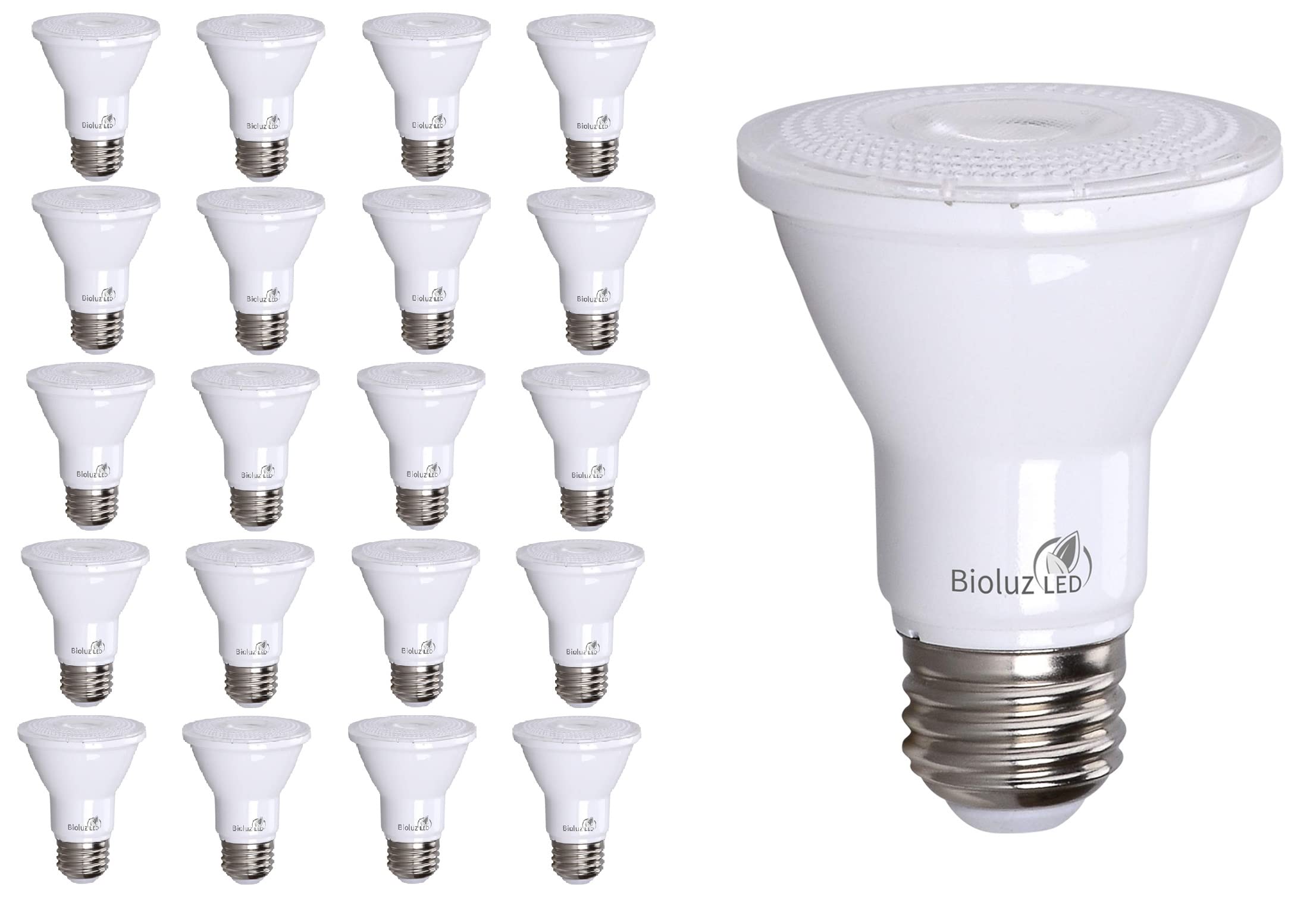 Bioluz Led Par20 Light Bulbs 20 Pack, Dimmable Led Light Bulb 5.5W = 75W, Soft White 3000K, Daylight Led, E26, 40 Beam, Energy E