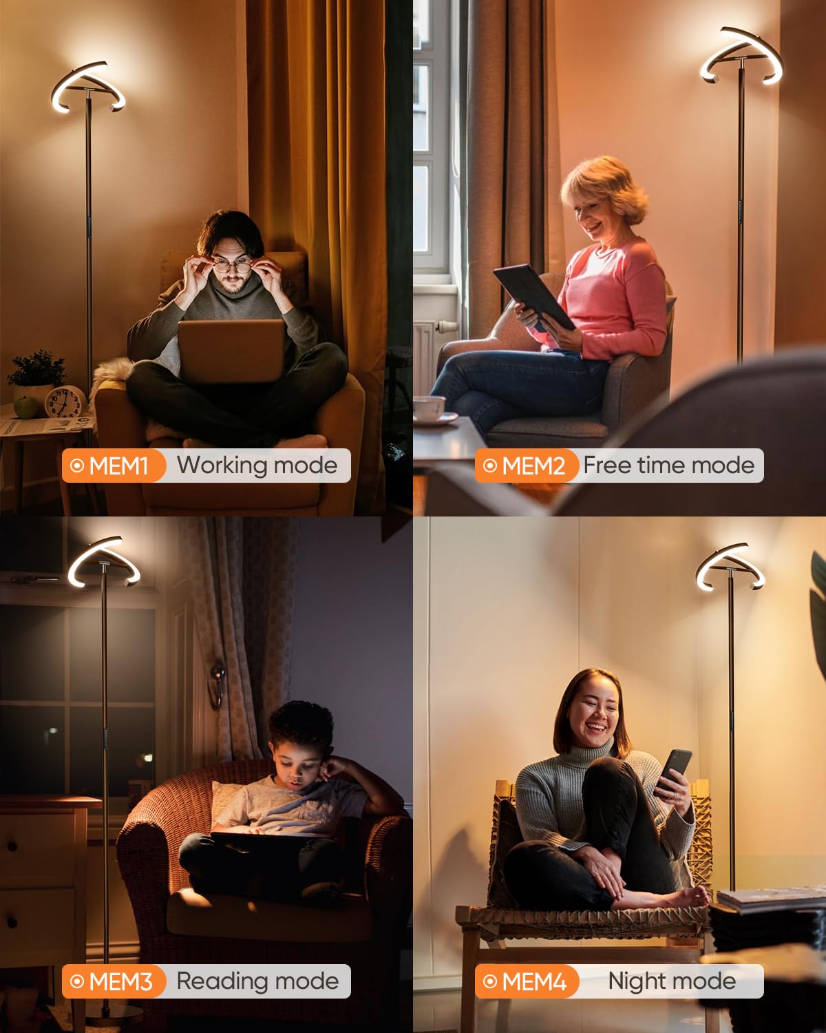 Sibrille Brown Floor Lamp, Modern Stepless Dimmable Standing Lamp With Remote Control, 22W 3000-6000K Led Rotatable Floor Light