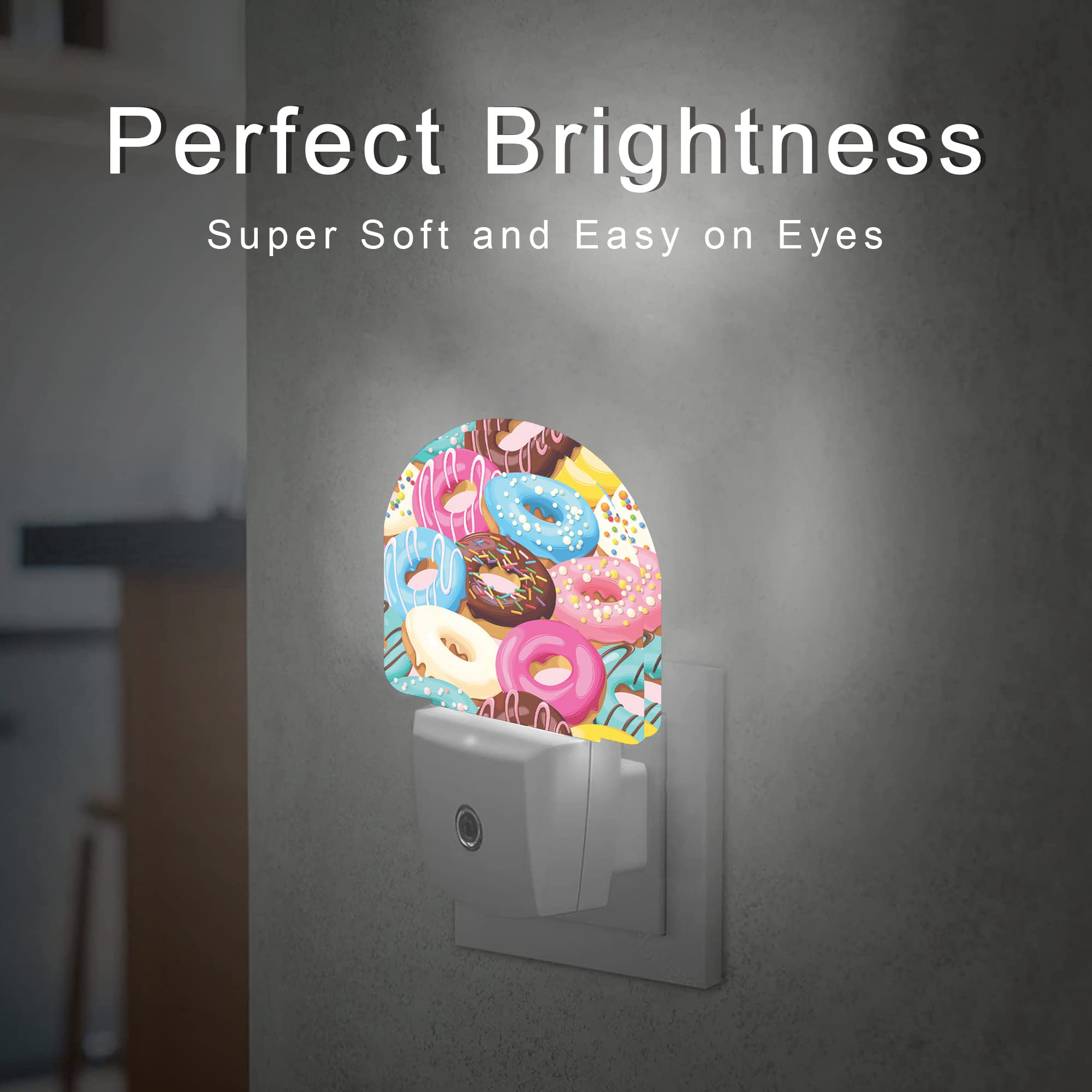 Aowula Colorful Donuts Night Light,Plug-In Wall Led Night Lights Decor For Boys Girls Room,Dusk To Dawn Sensor Wall Lamp For Sta