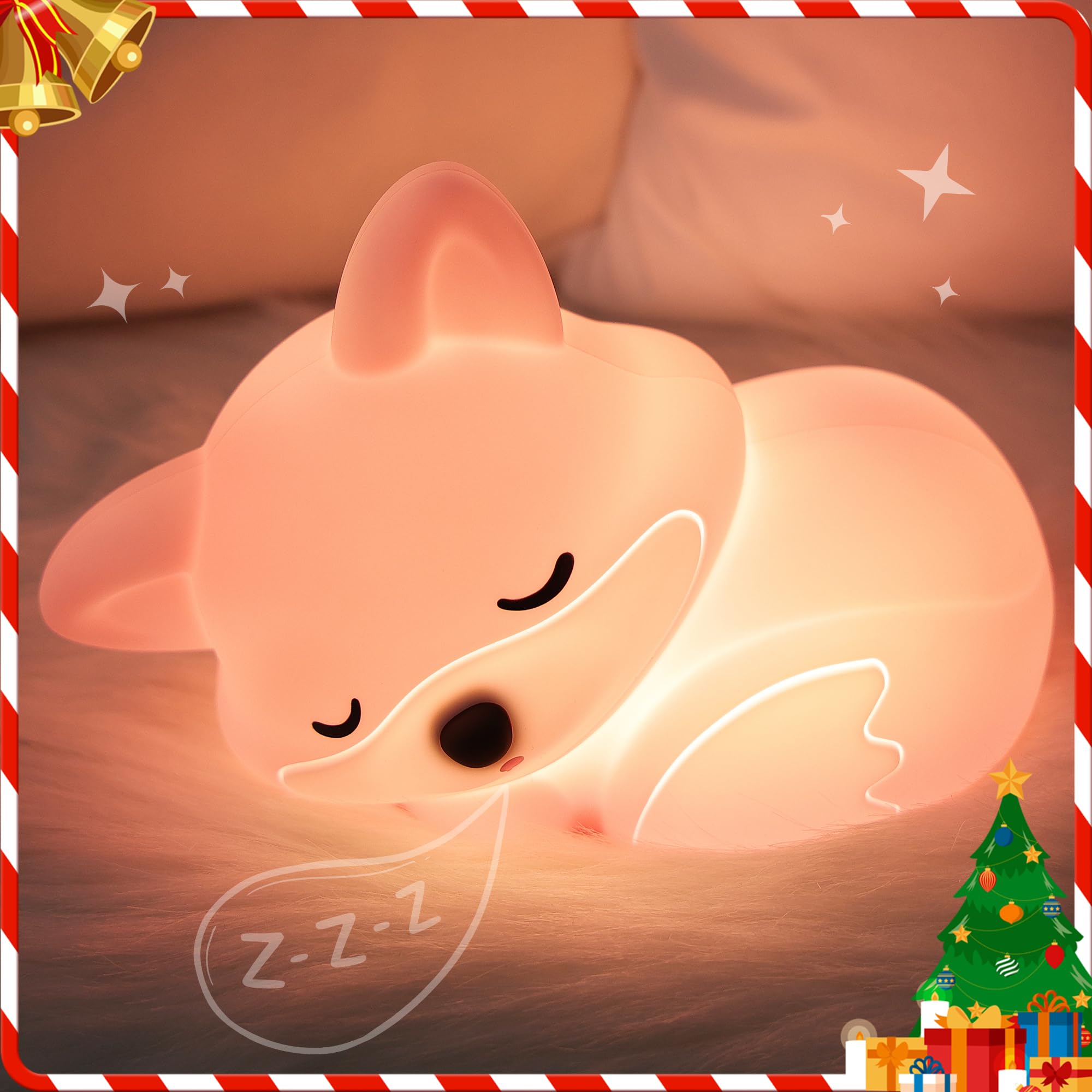 Okayera Fox Lamp For Girls  Pink Silicone Squishy Fox Shaped  20 Mins Auto-Off Rechargeable Dimmable Night Light  Fox Gifts For Nursery Baby Girl Women  Christmas Idea