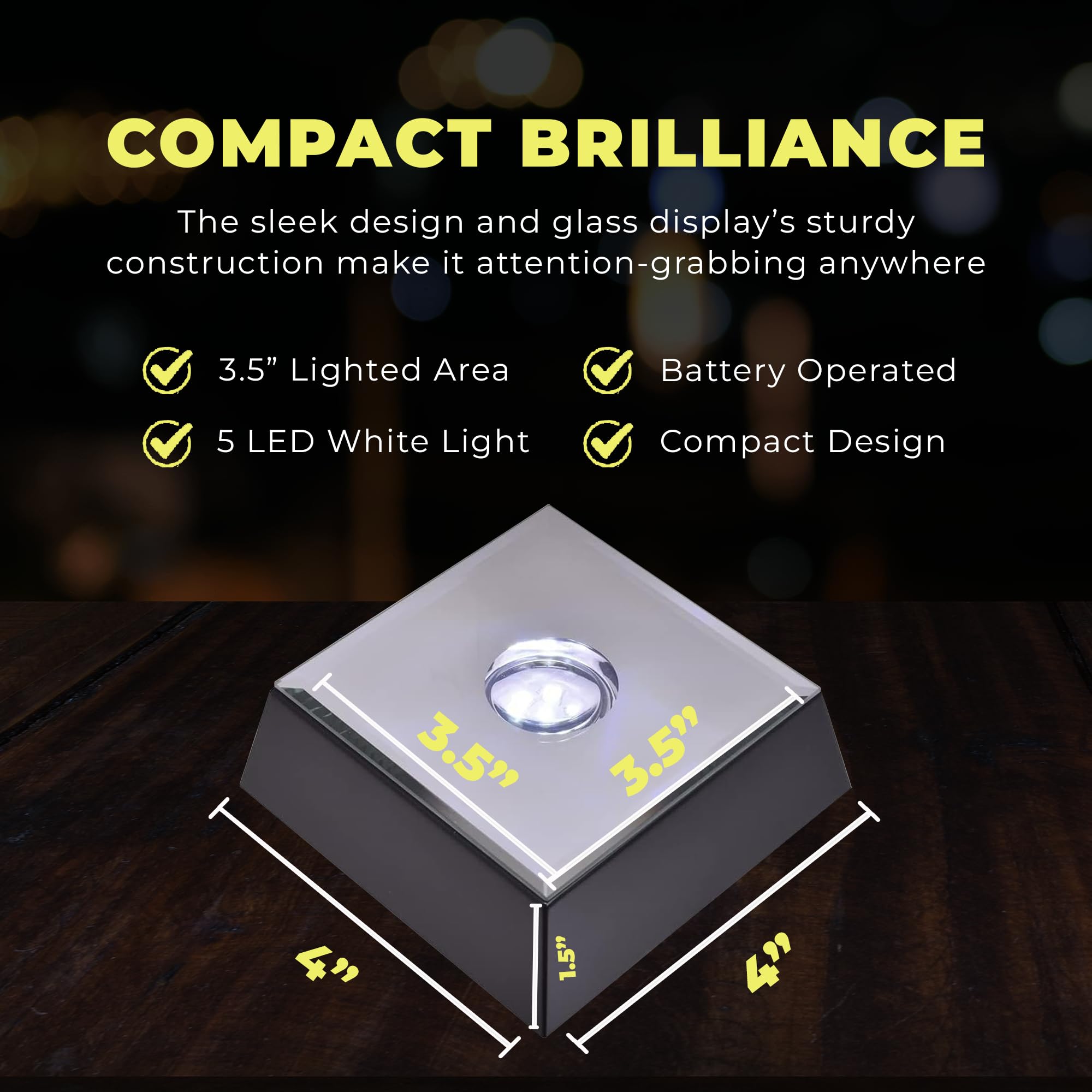 ASENTE 5 LED Illuminated Color Programmable Pedestal for Crystals & Glass Art - Mirror Top Lighted Stand Base for Crystal Displa