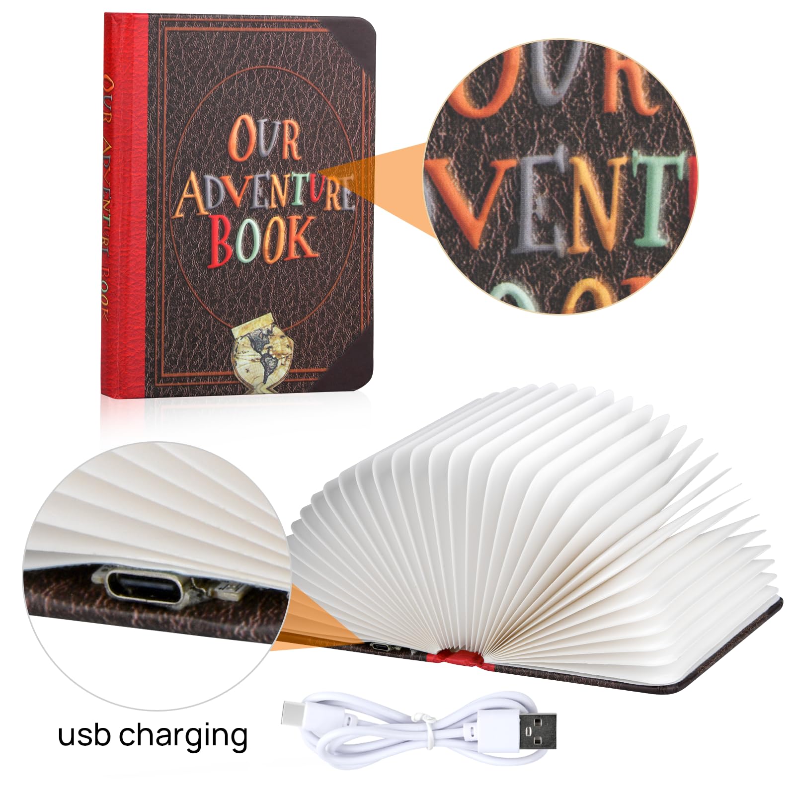 Adventure Book Night Light,3D Folding Lamp&Three Different Lighting Options White/Yellow/Breathing Gradient Colors Led Book Ligh