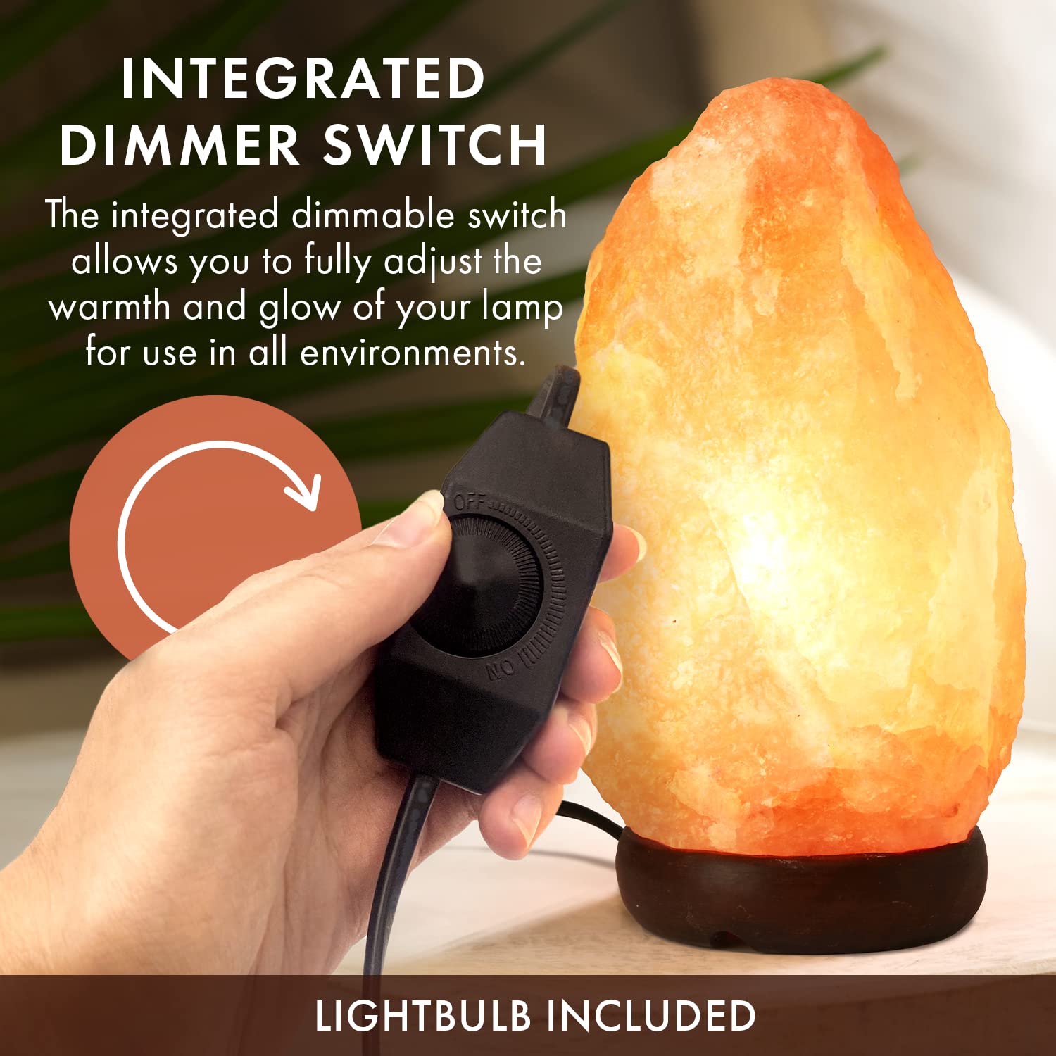 The Body Source Himalayan Salt Lamp 10-12 Inch, Orange, Wood Base, Includes Dimmer Switch & Night Light, Model SL-03-US