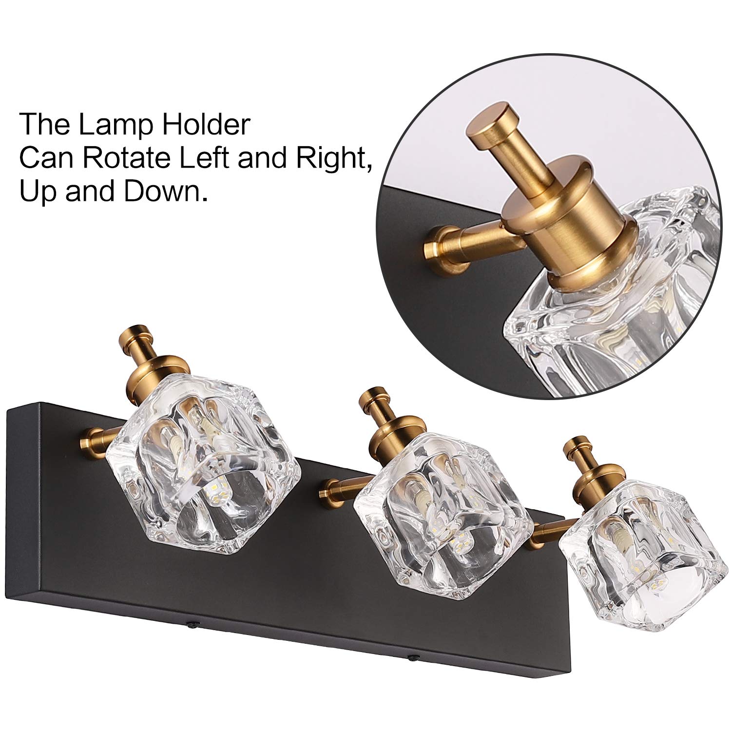PRESDE Modern Black Bathroom Vanity Light Fixture, 3-Light LED, Metal Matt Black, Model 7770-3T, Ideal for Over Mirror Lighting