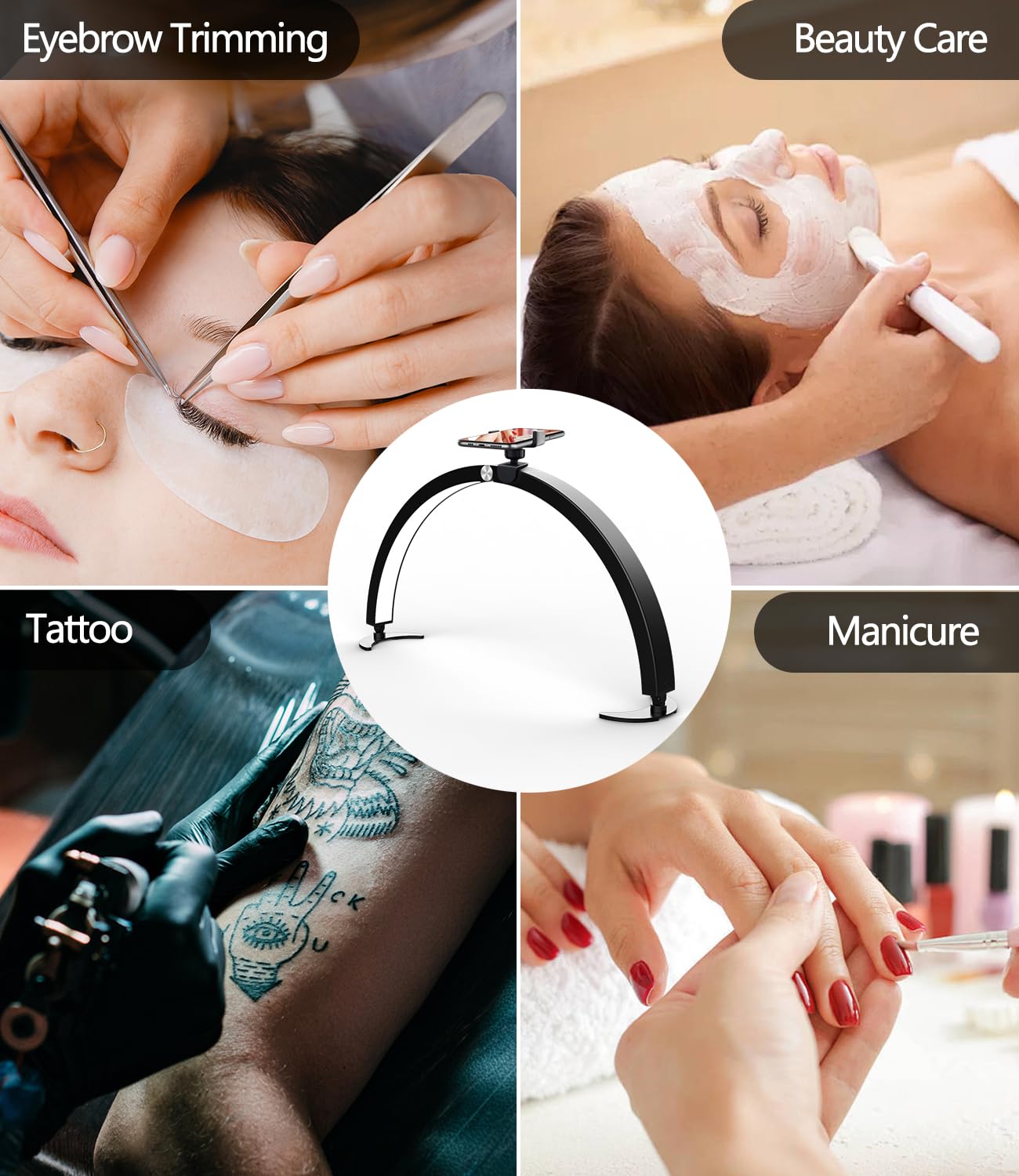 Yayusi Half Moon Light For Nail Desk With Phone Holder, 29In 40W Nail Tech Light, Nail Table Lamp With Wire Controller & Remote, 7 Color Modes, 10 Brightness For Beauty/Eyelashes/Tattoos/Crafts