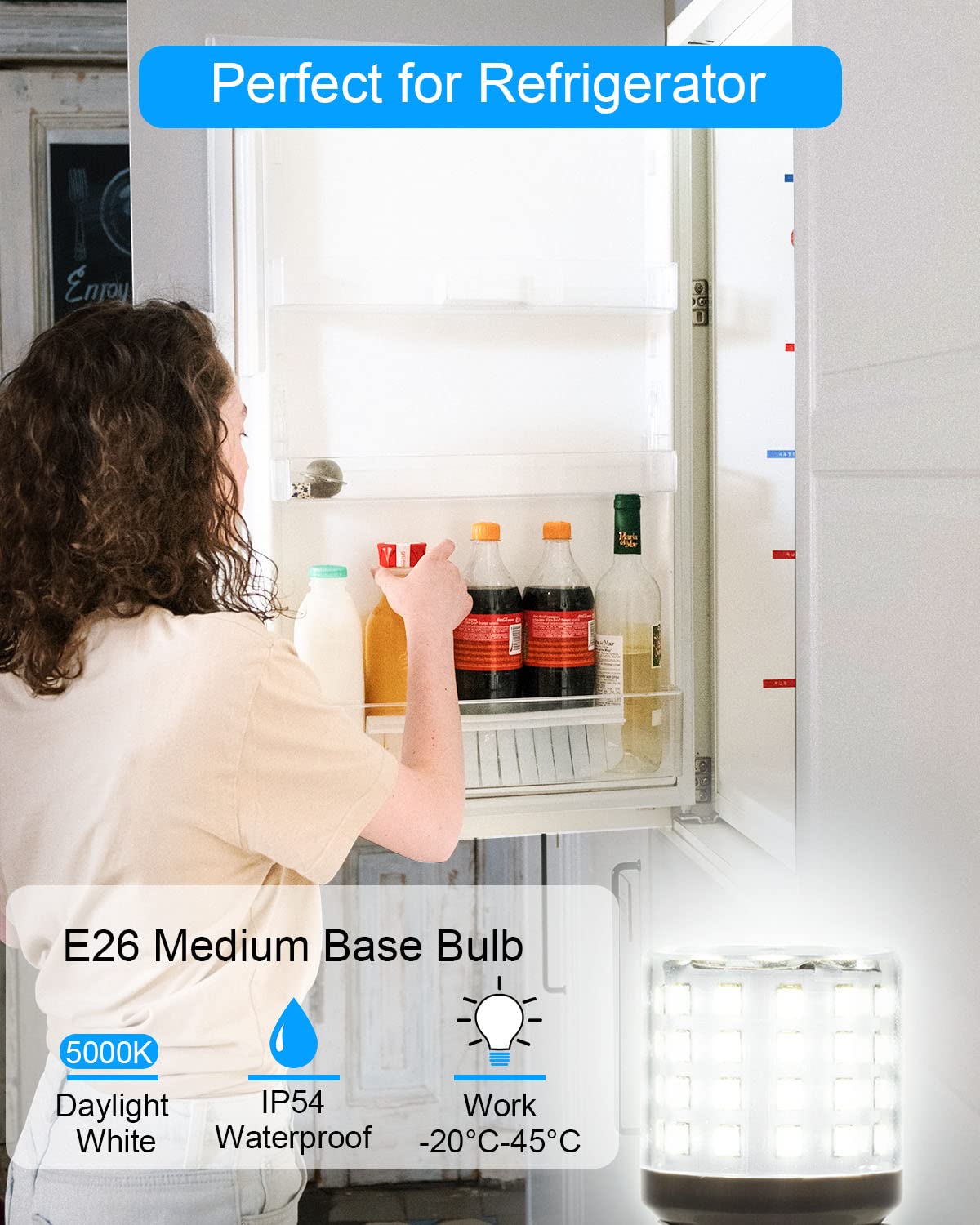 ZHENMING LED Refrigerator Light Bulb 4W E26 Medium Base Daylight White 5000K 1 Count Polycarbonate