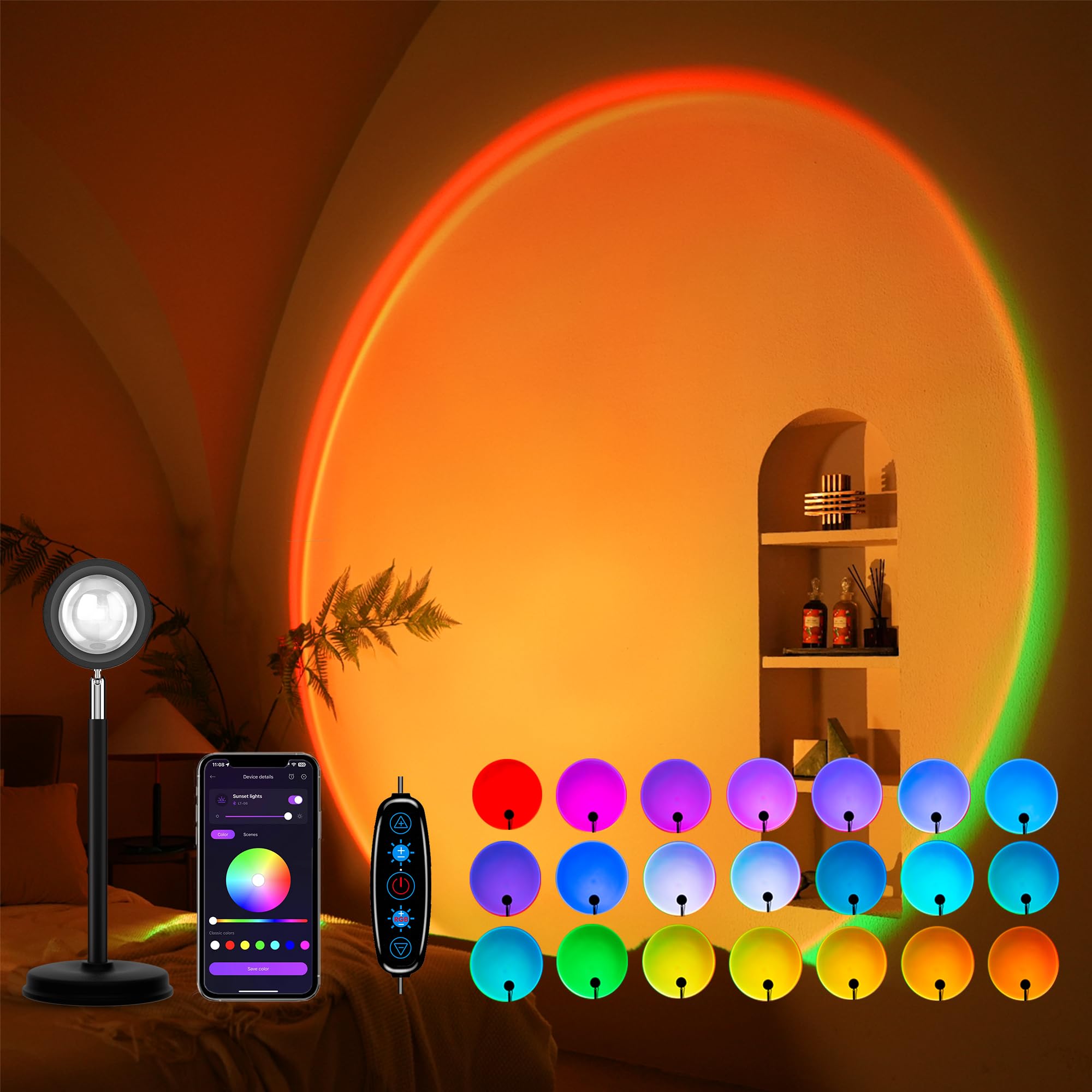 Tsrarey Sunset Lamp Projection, Not Only 21 Colors Sunset Lights, 180 Degree Rotation Led Light, Push Button Switch & App Contro