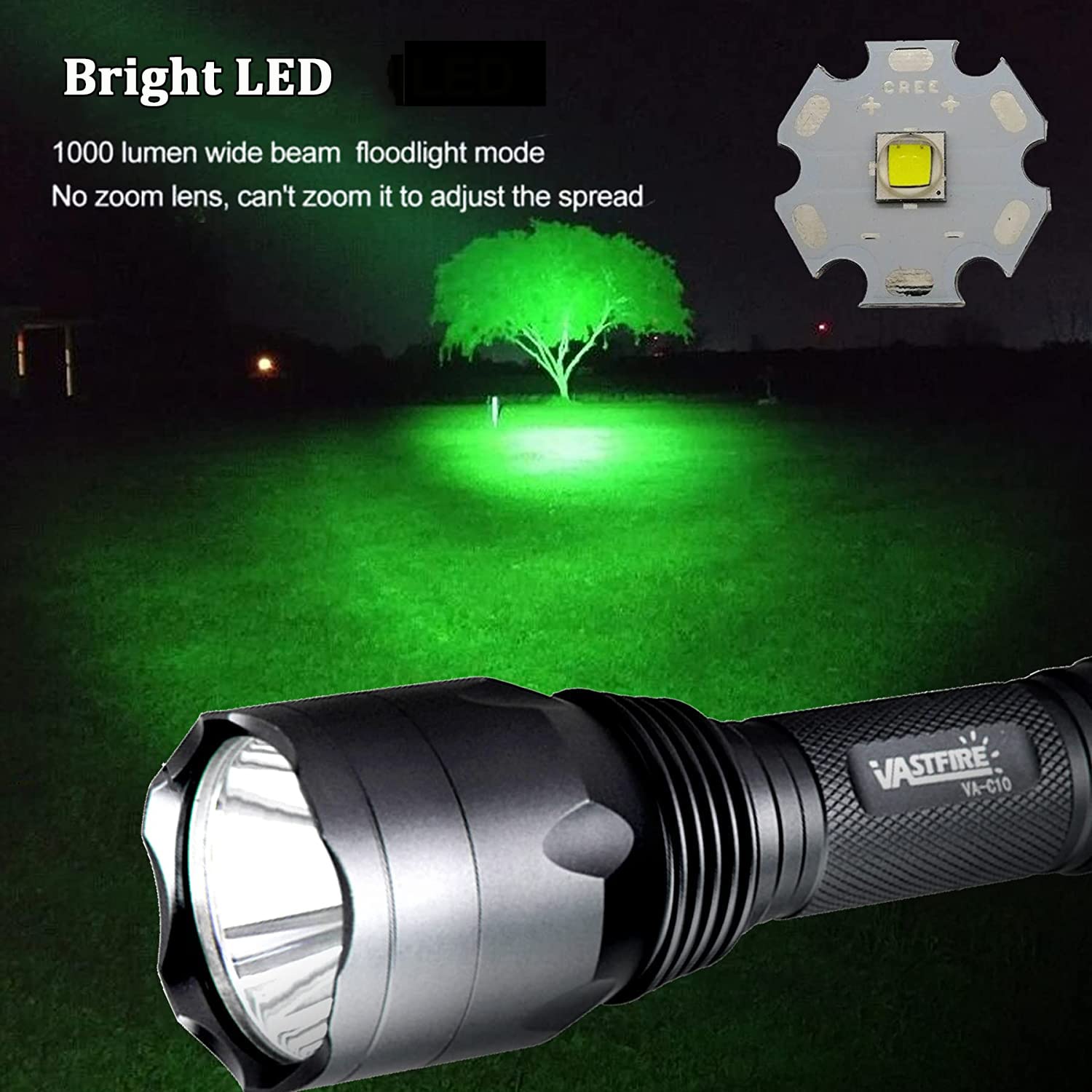 VASTFIRE 350 Yard LED Green Flashlight Kit - Hog Predator Long Range Night Hunting Light - Dual Pressure Switch - Barrel Scope M