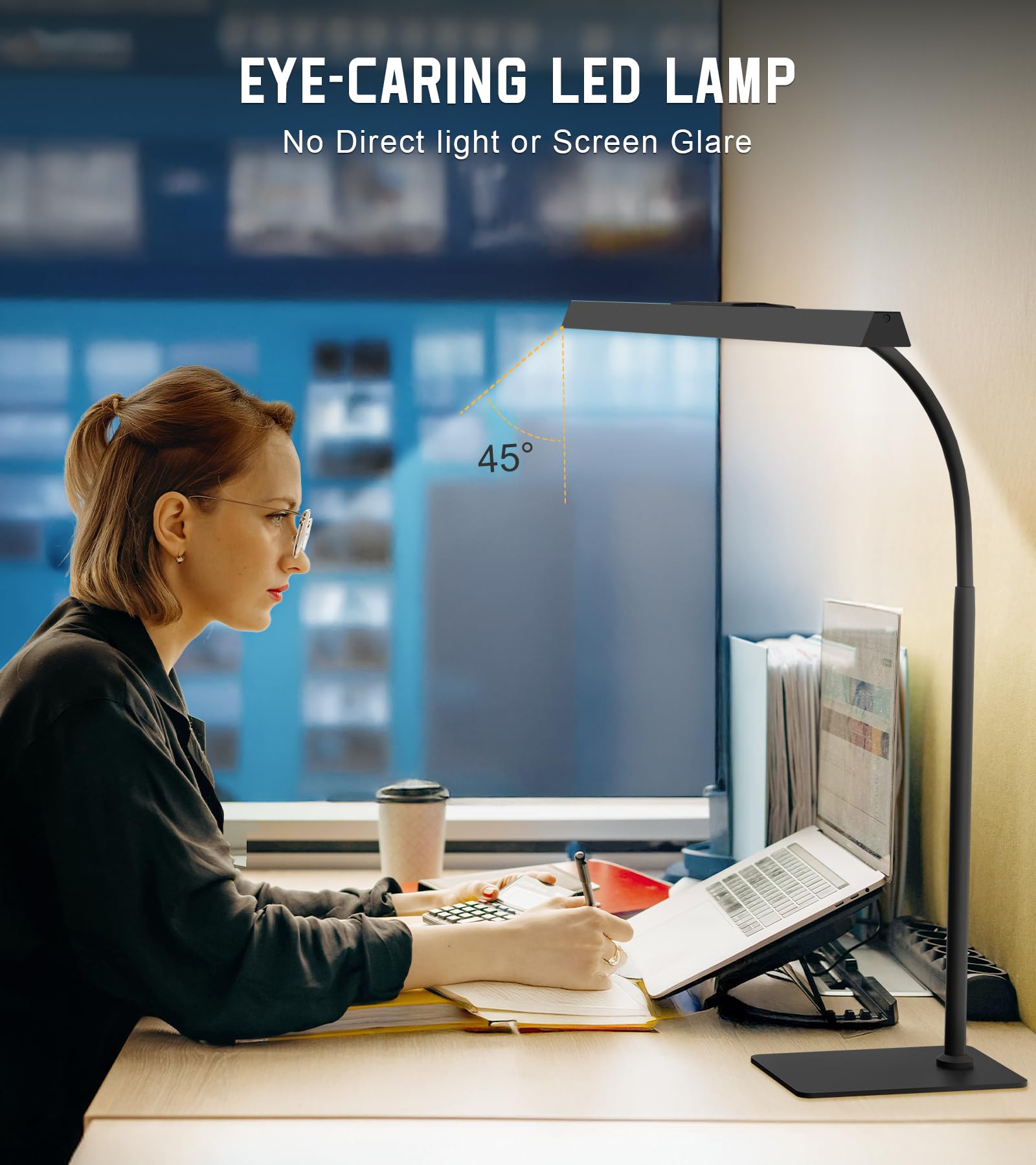 Kaulsoue LED Desk Lamp - 12W Eye-Caring Architect Light, Adjustable Gooseneck, Touch Control, Black, Model LS51D