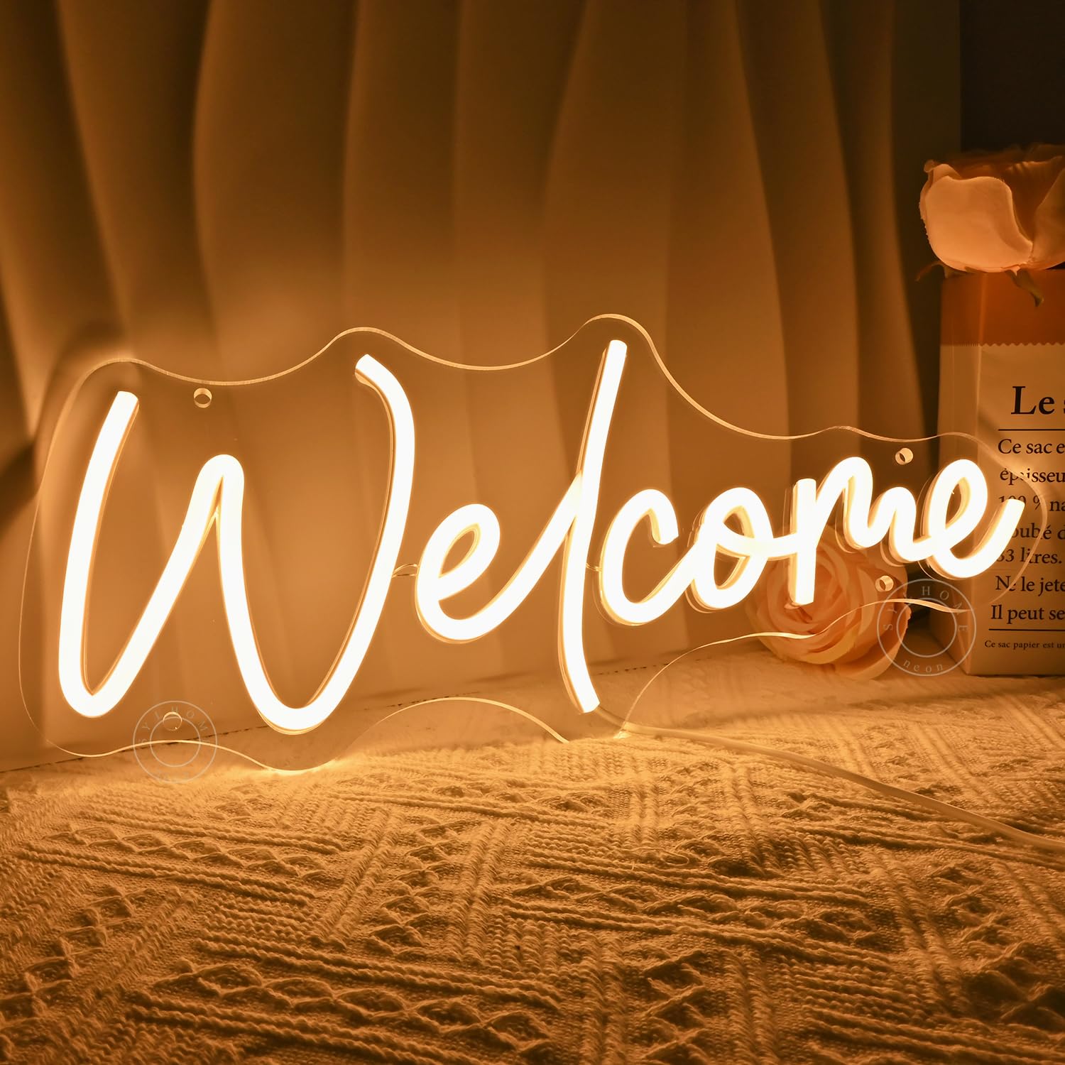SYLHOME LED Neon Welcome Sign - Warm White Acrylic - 15.75in X 6.5in - Open Door Wall Decor for Business, Home, Bar, Pub, Party