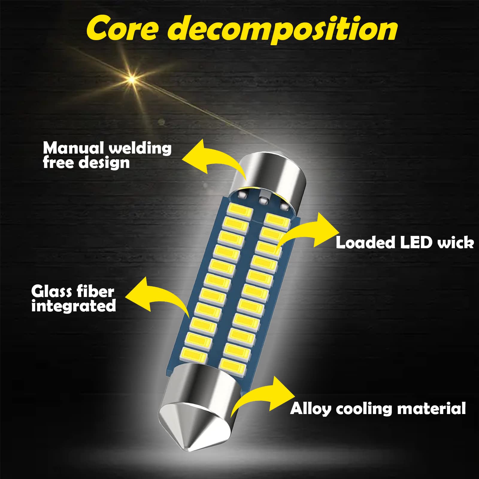 Yonput Auto 578 Led Car Bulb 211-2 Led Festoon Bulb 41Mm 42Mm 1.65In 212-2 Led Car Bulb For Car Map Light Dome Light, 3014 Chips 6000K White Super Bright Interior Led Car Bulb (4 Pcs)