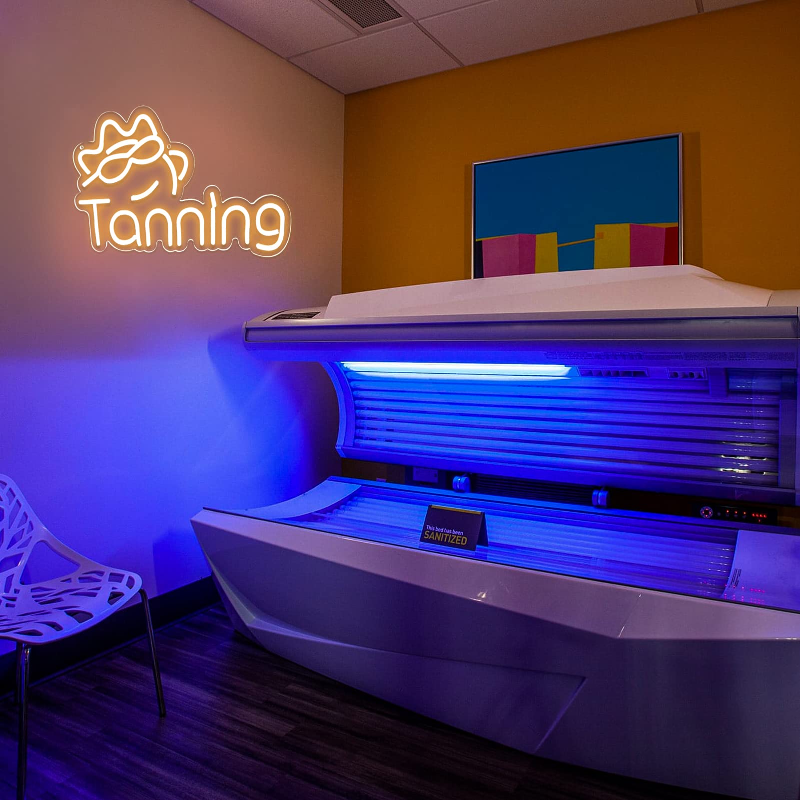 JFLLamp Neon Wall Decor Sign for Tanning Shop, LED, 16x10 Inch, Warm White, Model Tanning-001