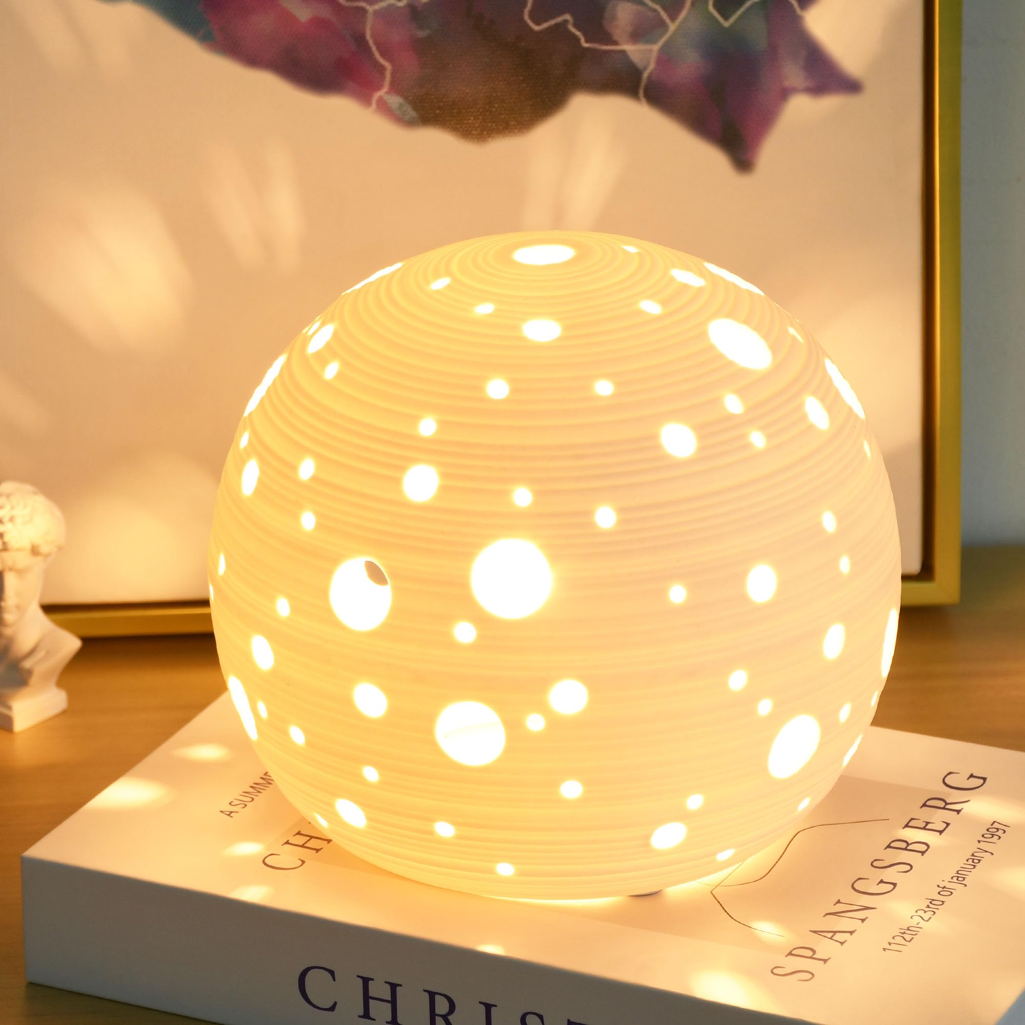 Lampwell Dana Small Moon Ceramic Table Lamp, F6.69×H5.91IN, White, LED Bulb Included, Model 22200